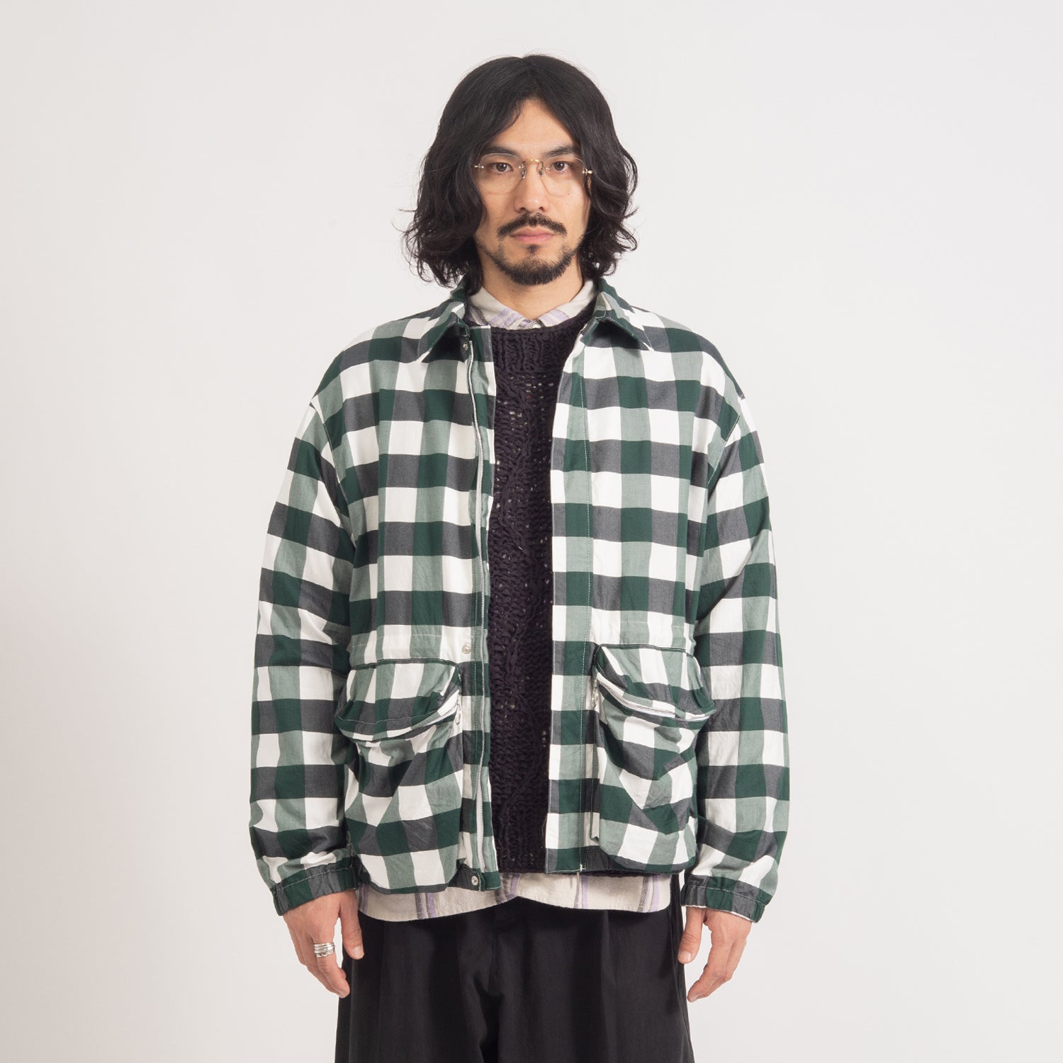 UNUSED] GINGHAM CHECKED JACKET US2334 _ GREEN X WHITE