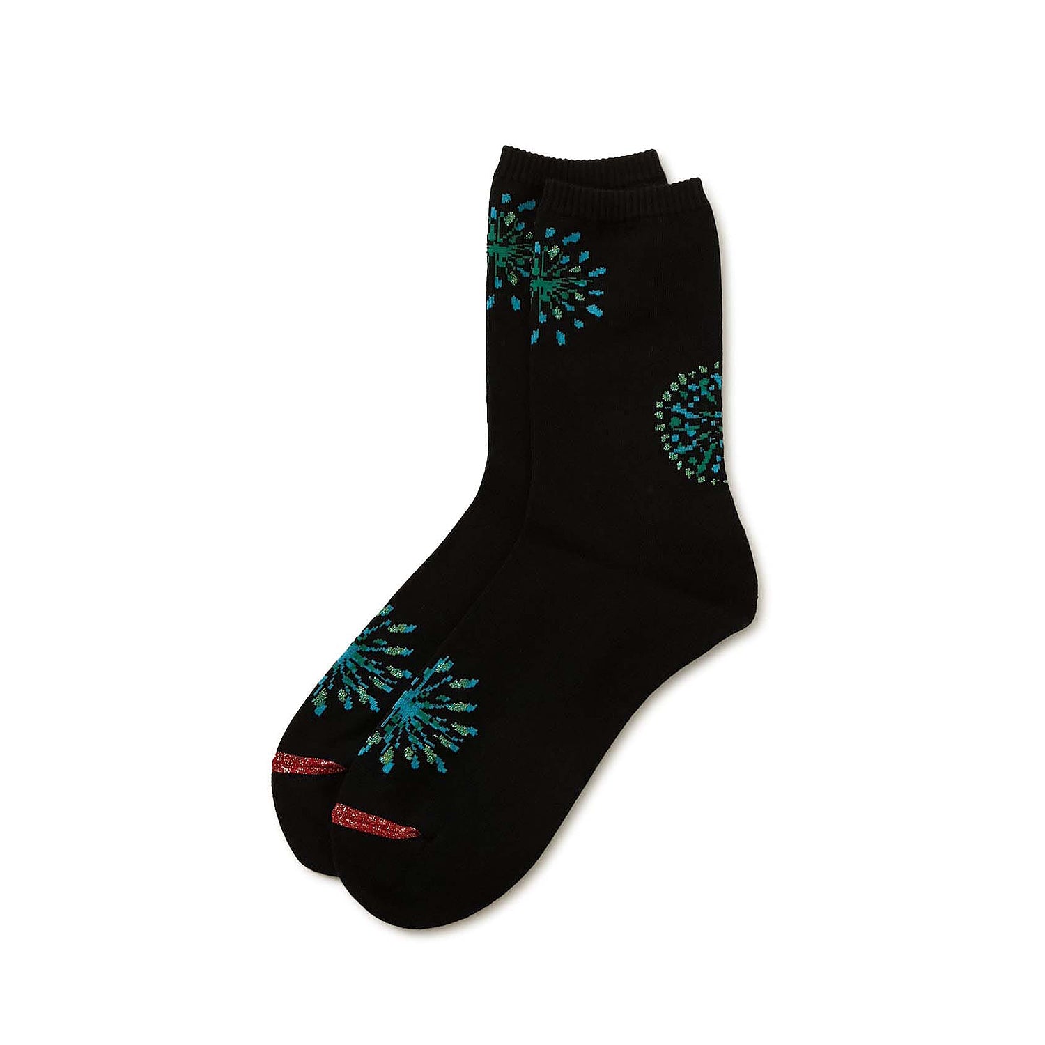 [BLUE BLUE JAPAN] UNISEX KNITTED FIREWORKJACQUARD GLITTER SOCKS _ BLACK