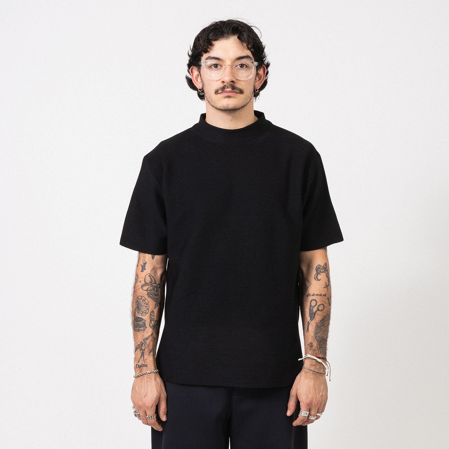 [CFCL] CF008KN098 GARTER MOCKNECK SHORT SLEEVE TEE SHIRT _ BLACK