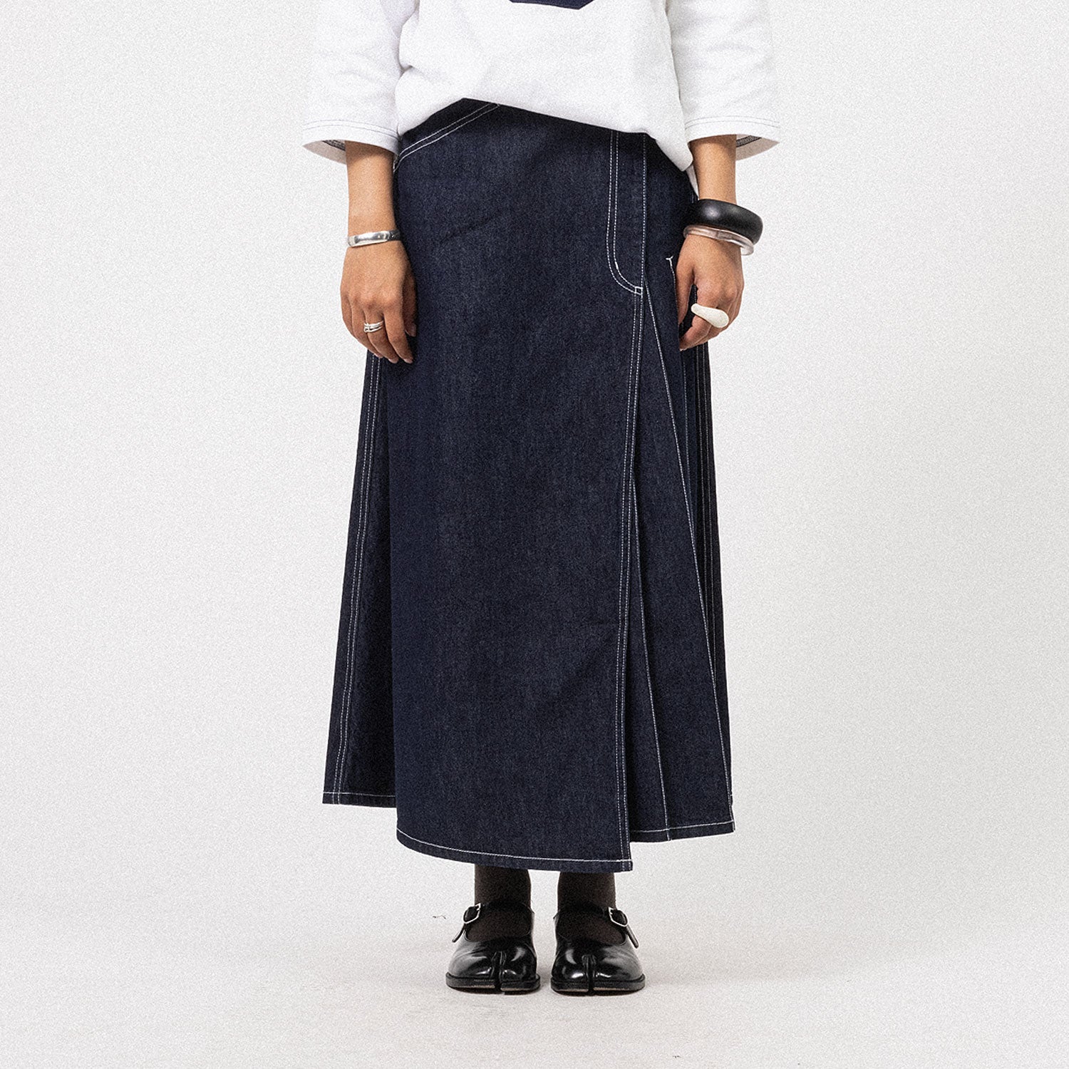 [BEAMS BOY] 1327-0554-452 WRAP PLEATED SKIRT _ INDIGO