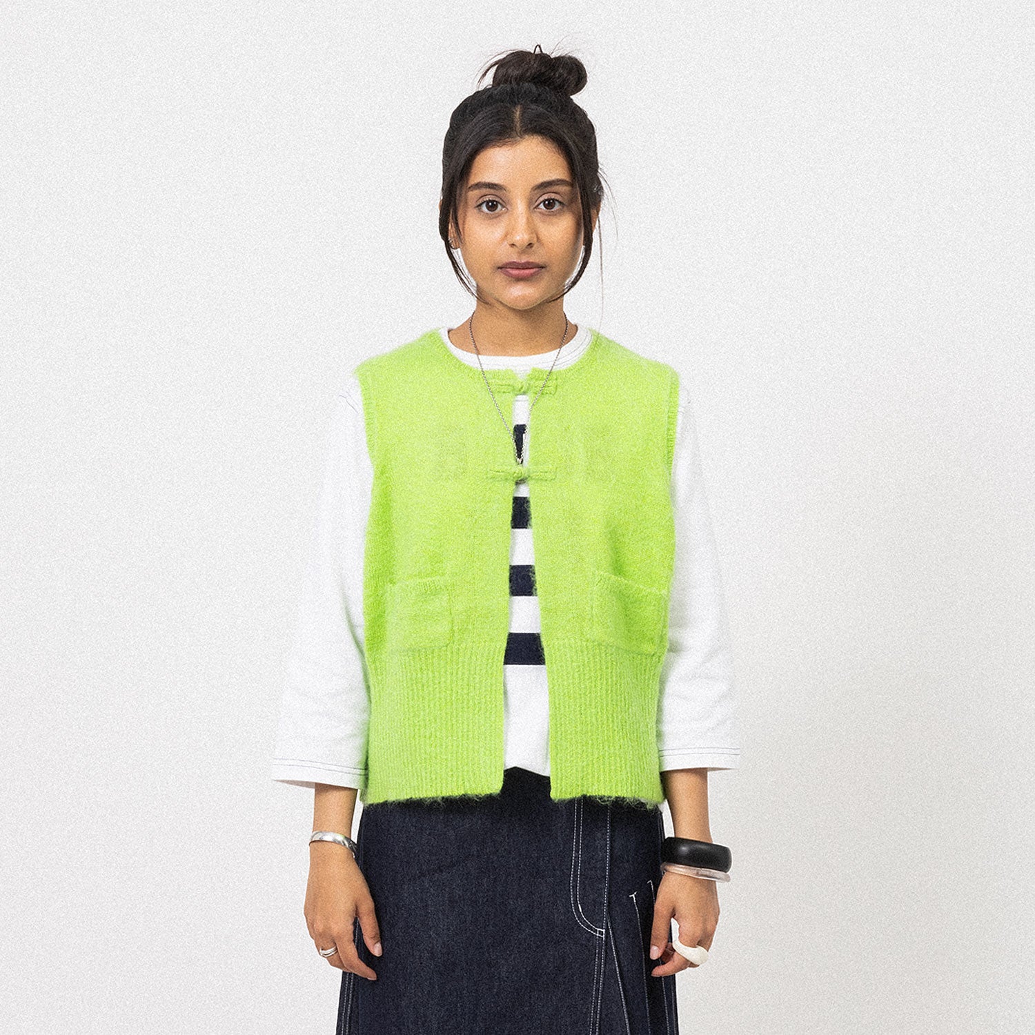 [BEAMS BOY] G.CHINA BUTTON VEST _ LIME GREEN