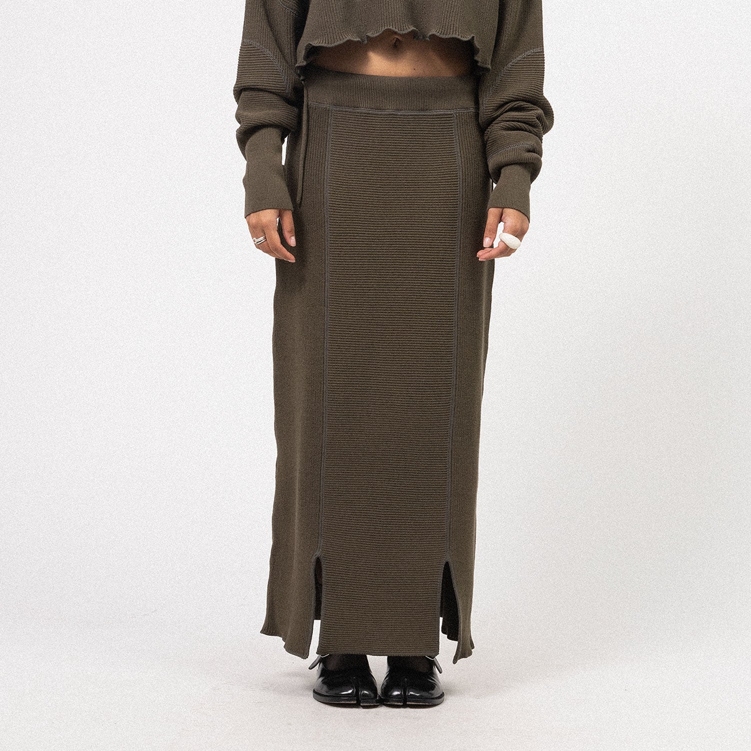 [BEAMS BOY] G.MIL KNIT SKIRT _ OLIVE