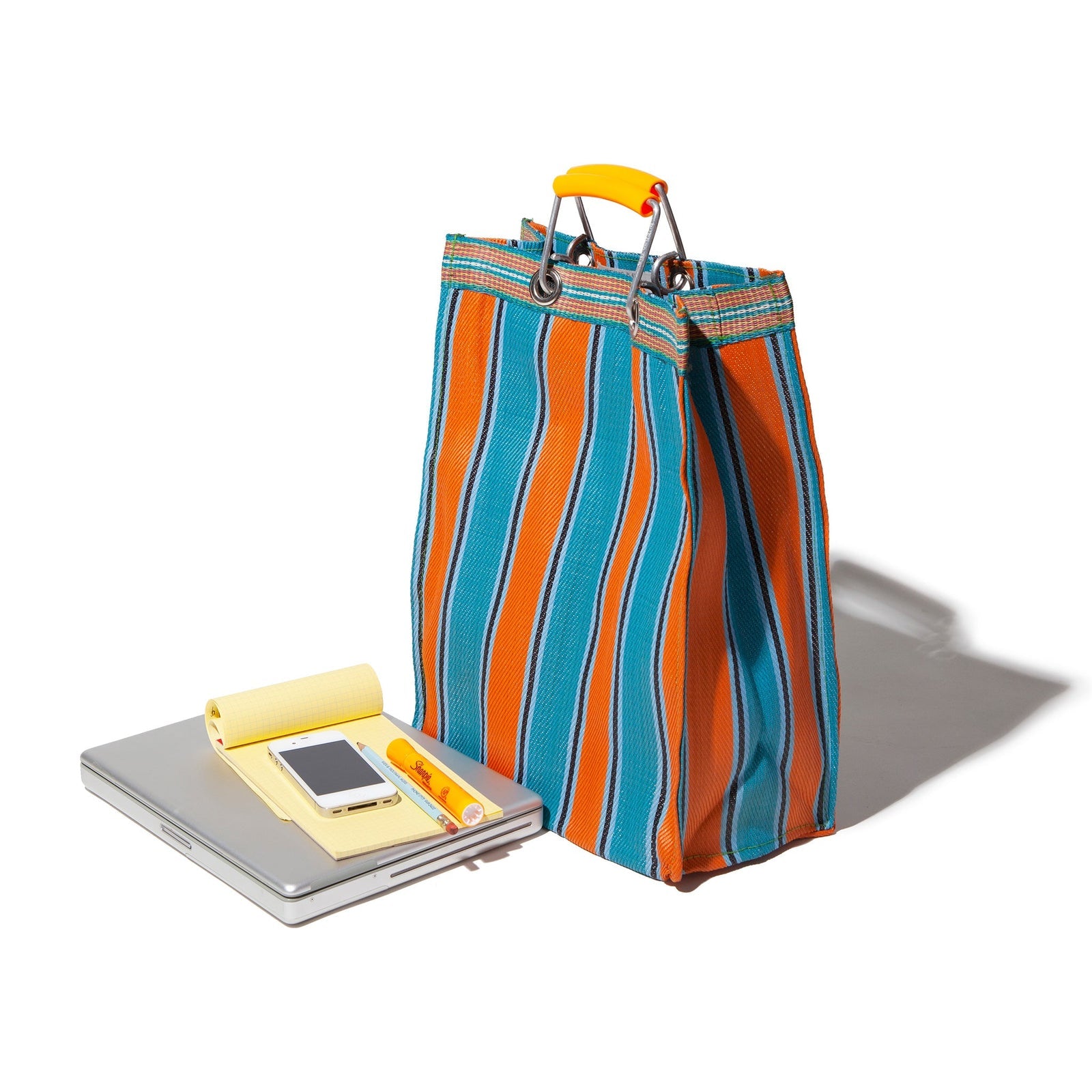 [PUEBCO] RECYCLED PLASTIC STRIPE BAG RECTANGLE _ ORANGE X BLUE