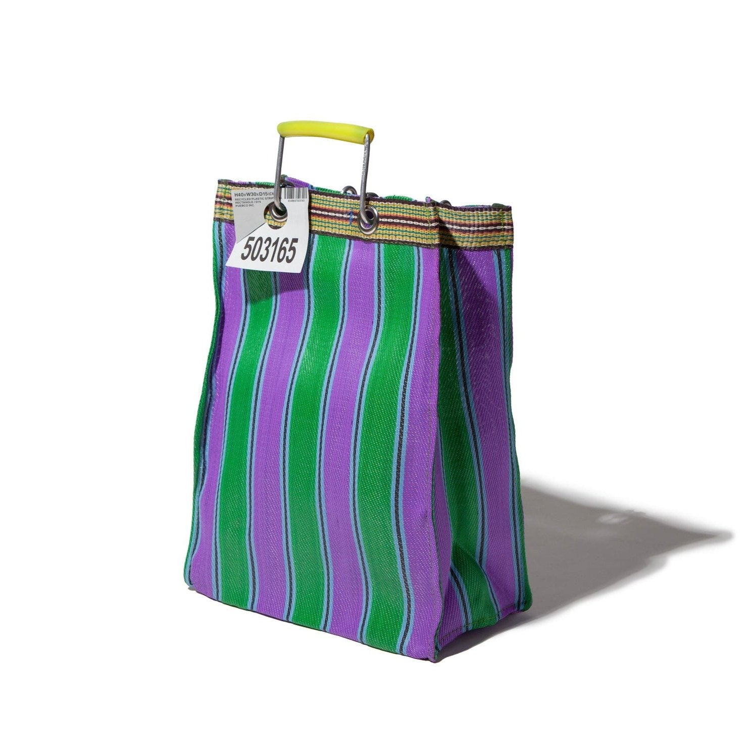 [PUEBCO] RECYCLED PLASTIC STRIPE BAG RECTANGLE _ GREEN X PURPLE