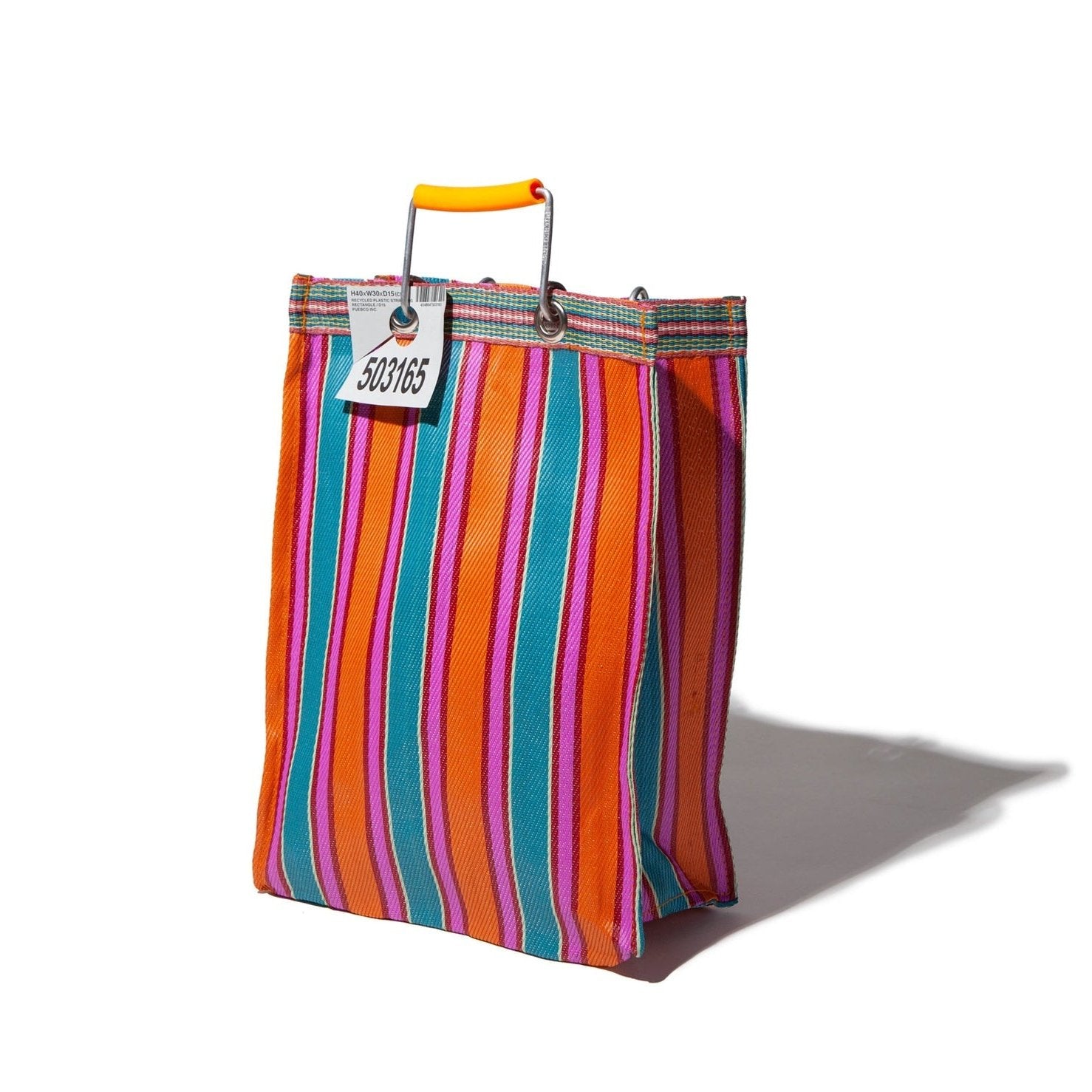 [PUEBCO] RECYCLED PLASTIC STRIPE BAG RECTANGLE _ ORANGE X PINK