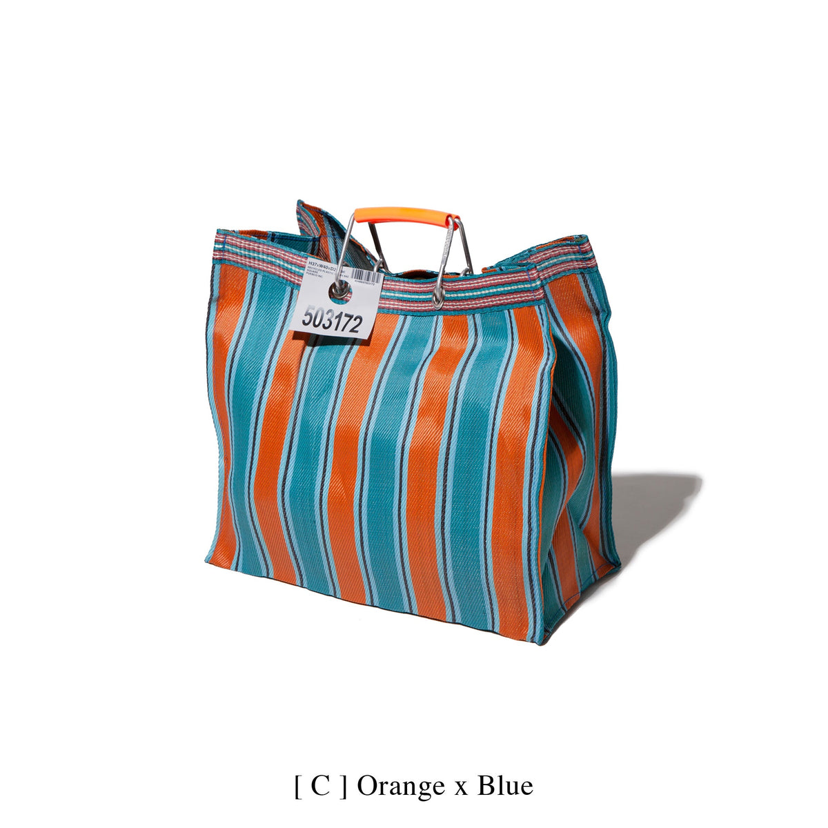 [PUEBCO] RECYCLED PLASTIC STRIPE BAG SQAURE _ ORANGE X BLUE