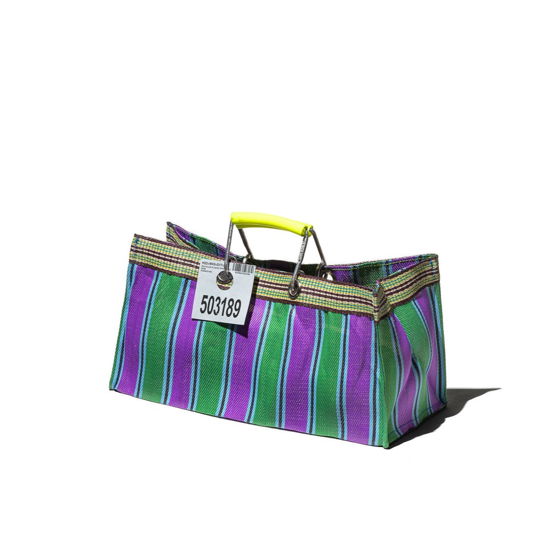 [PUEBCO] RECYCLED PLASTIC STRIPE BAG WIDE _ GREEN X PURPLE