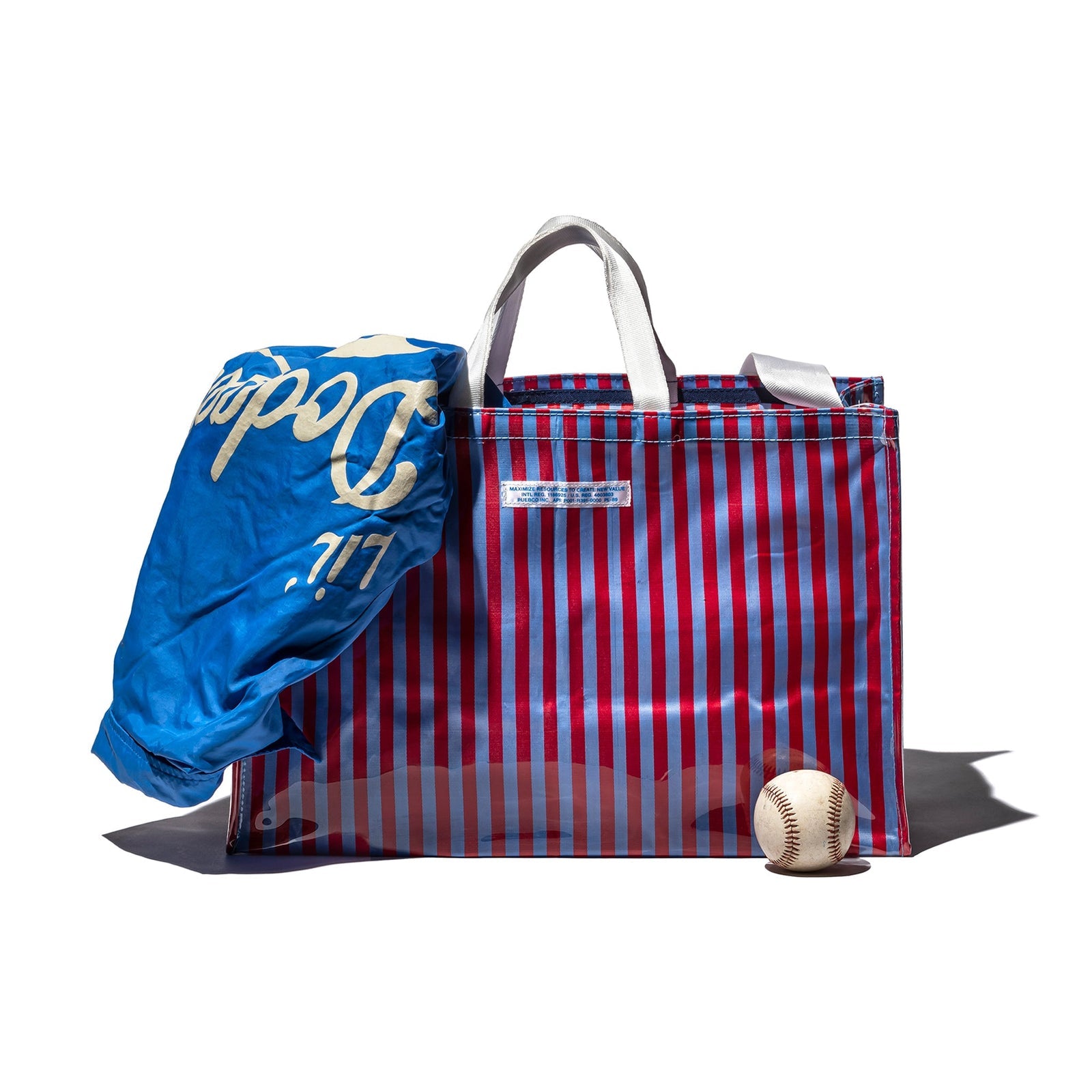 [PUEBCO] COVERED SCHOOL TIE FABRIC MARKET BAG _ RED X LIGHT BLUE