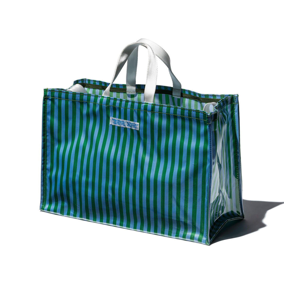 [PUEBCO] COVERED SCHOOL TIE FABRIC MARKET BAG _GREEN X LIGHT BLUE