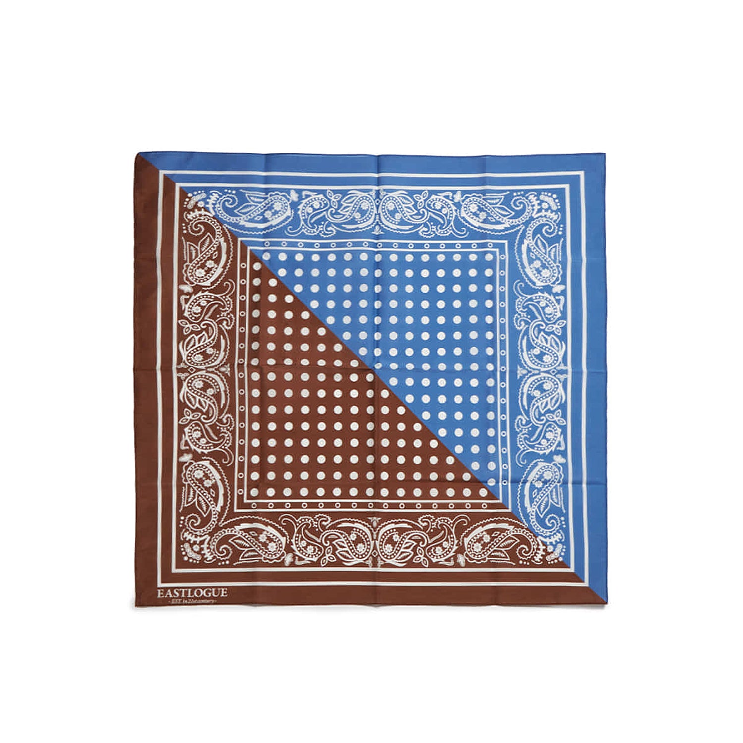 [EASTLOGUE] SQUARE SILK SCARF _ BLUE & BROWN