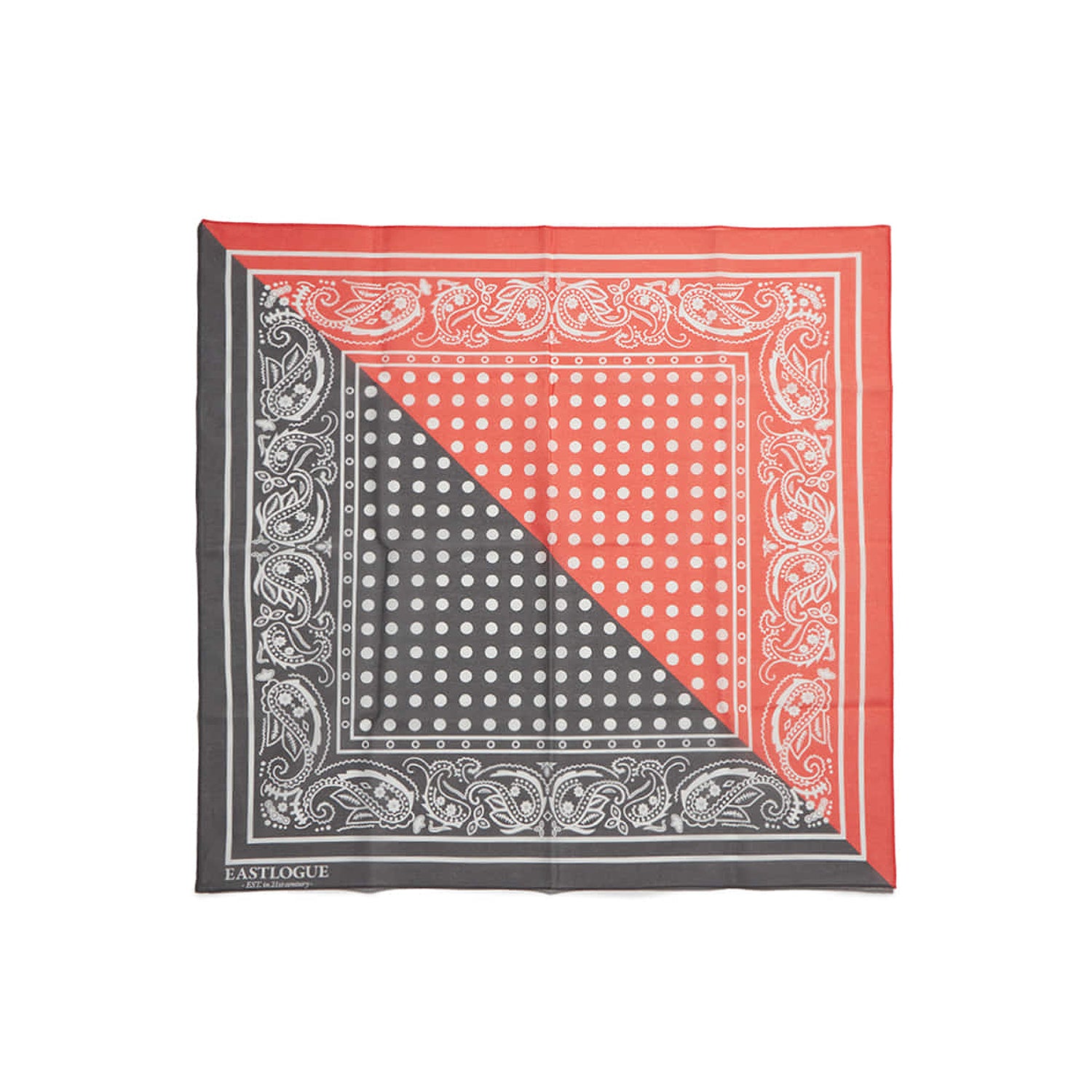 [EASTLOGUE] SQUARE SILK SCARF _ SALMON & BROWN