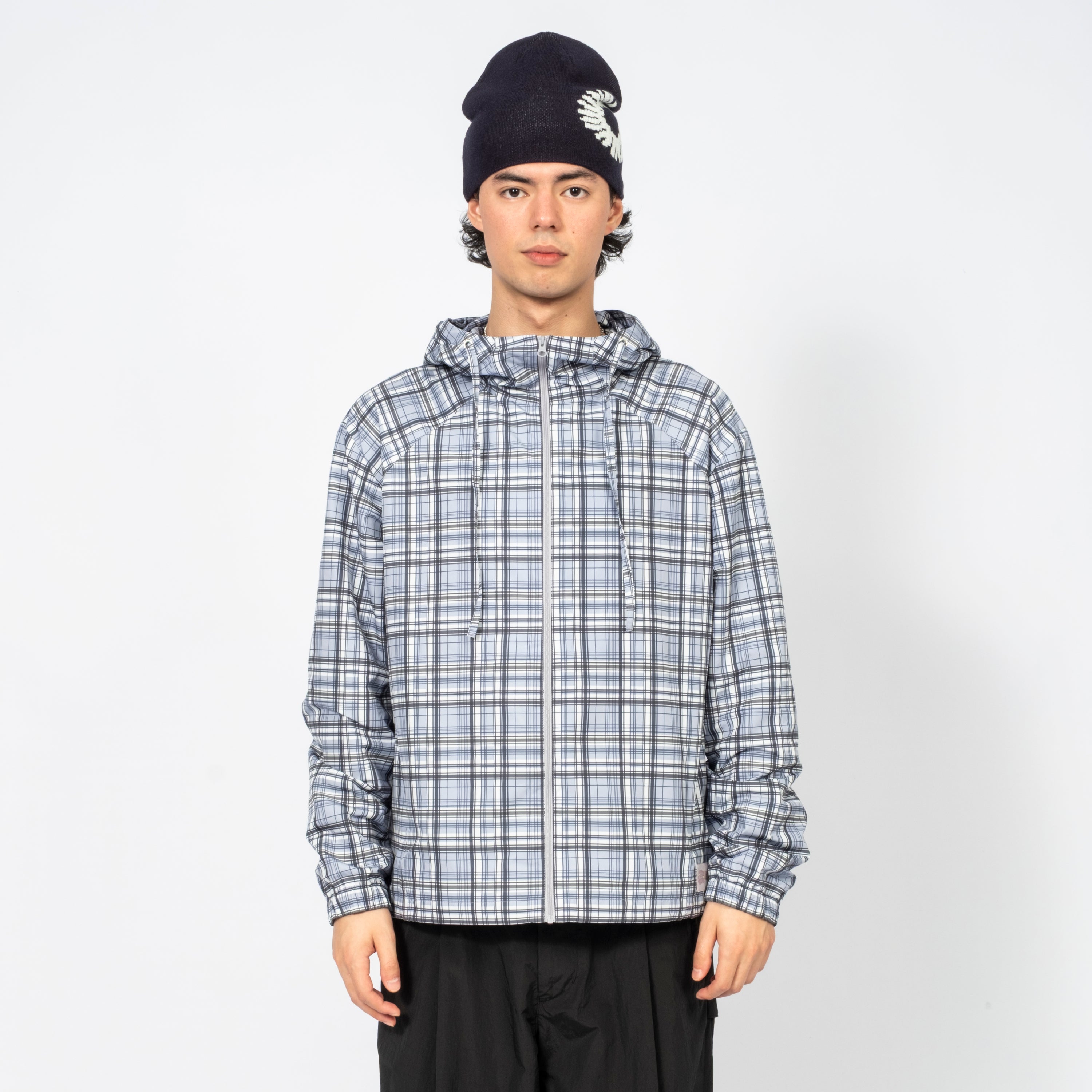 [999HUMANITY] CHECK LIGHT HOODED JACKET _ PURPLE CHARCOAL