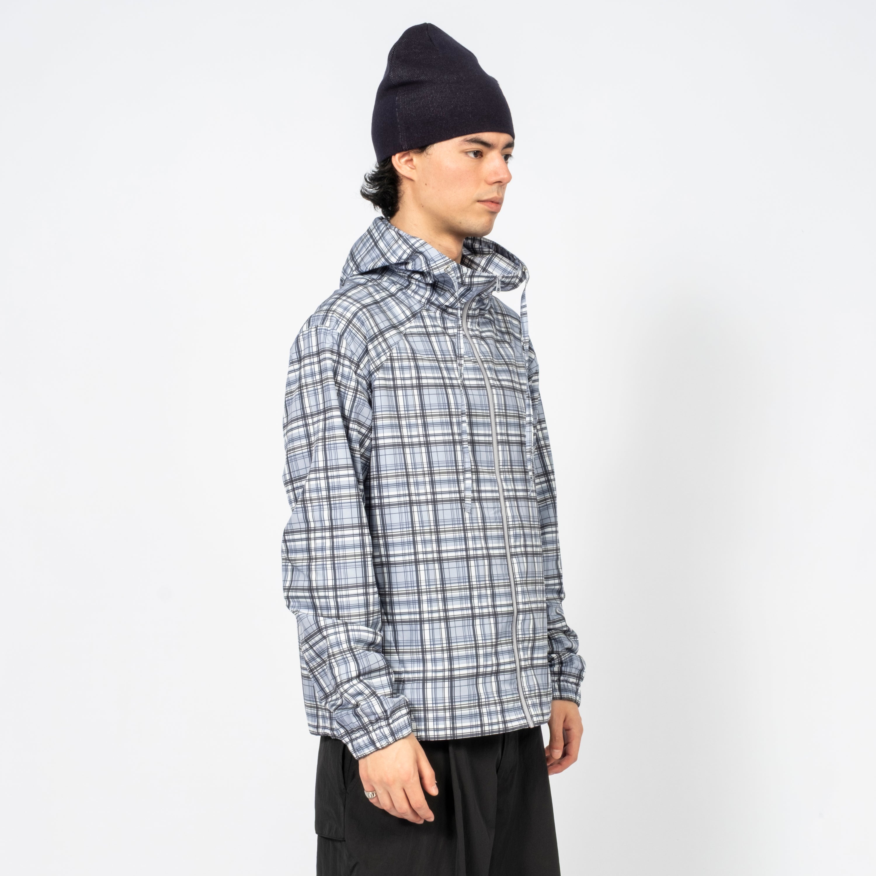 [999HUMANITY] CHECK LIGHT HOODED JACKET _ PURPLE CHARCOAL