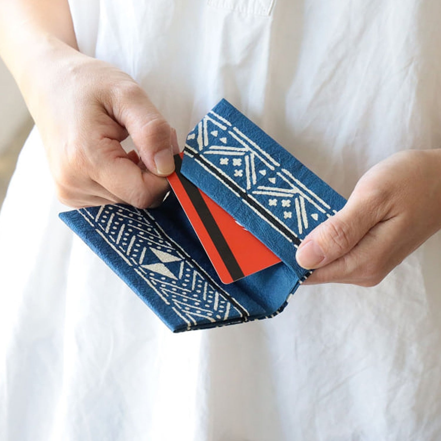 [BEAMS JAPAN] KEIJUSHA CARD CASE _ BLUE GEOMETRY
