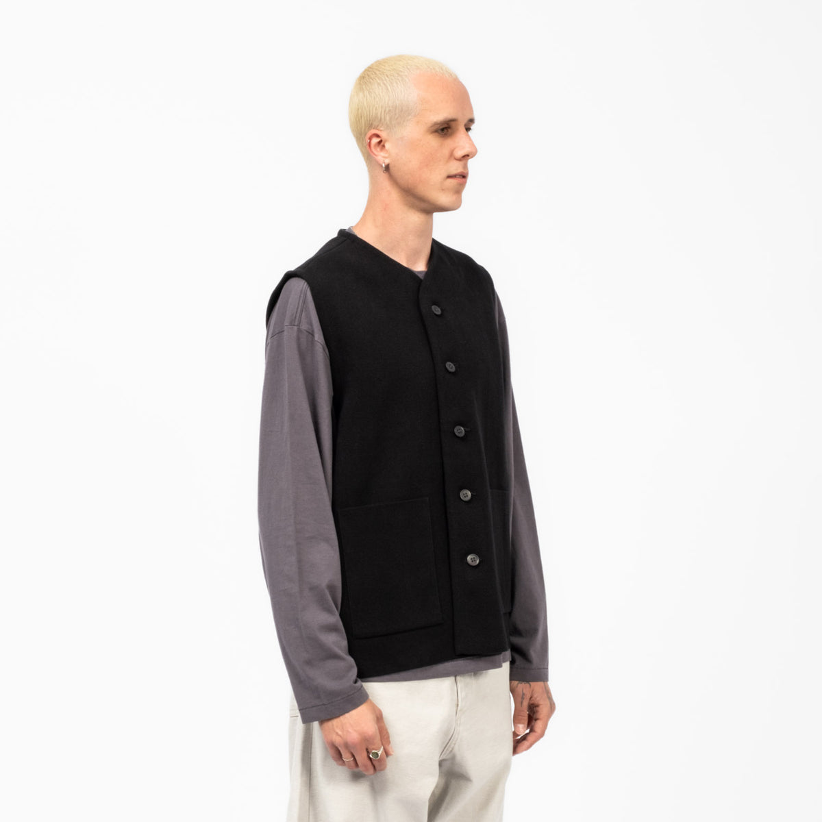 [BATONER] MILANO RIB VEST _ BLACK