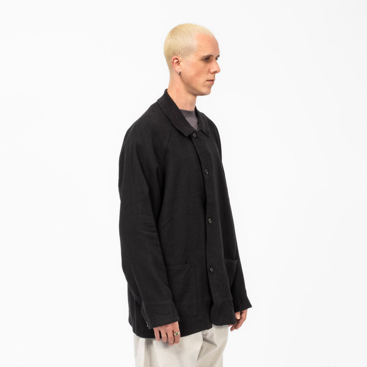 [BATONER] OCHIWATA LINEN HOPSACK COVERALL _ BLACK