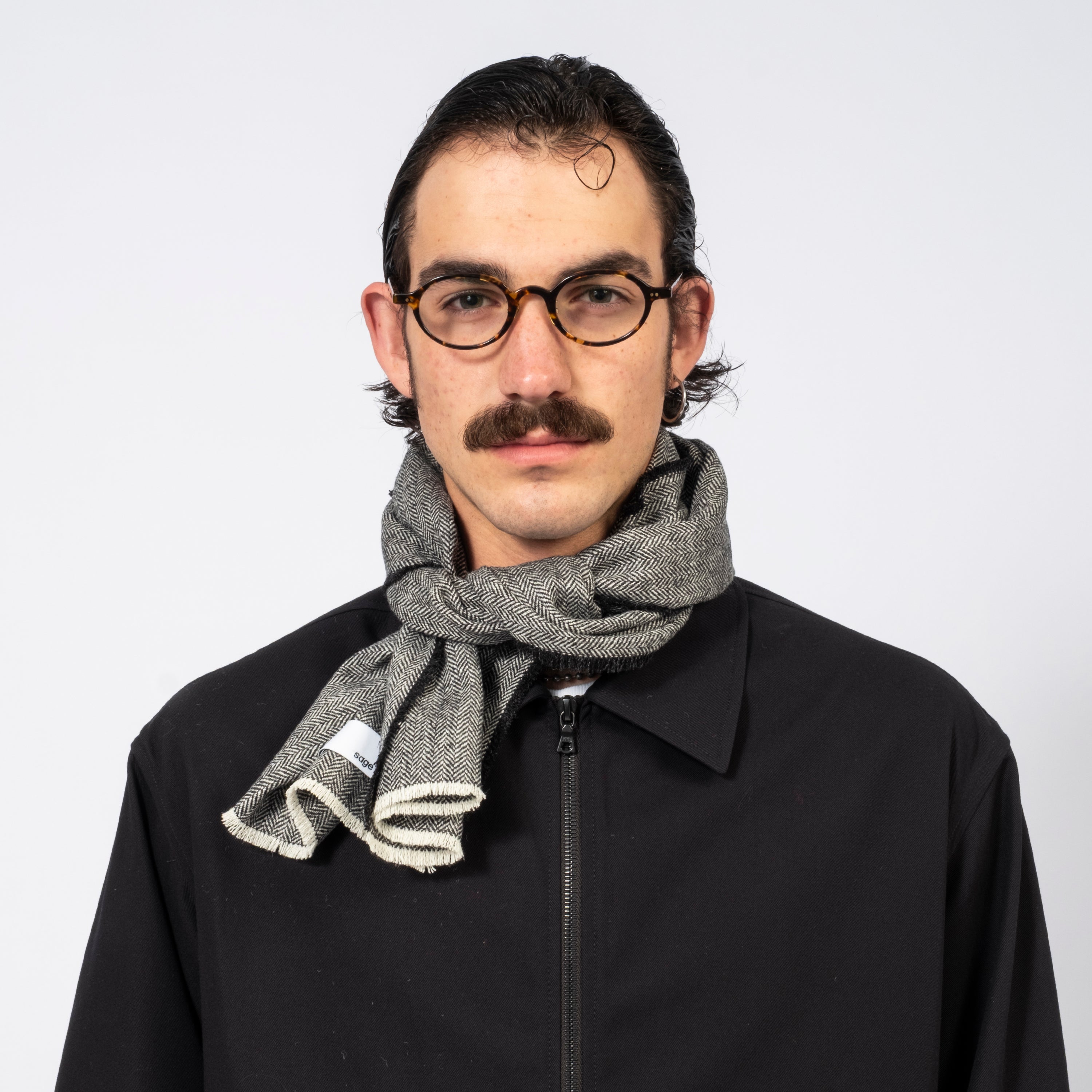 [SAGE NATION] SCARF _ BLACK AND WHITE HERRINGBONE