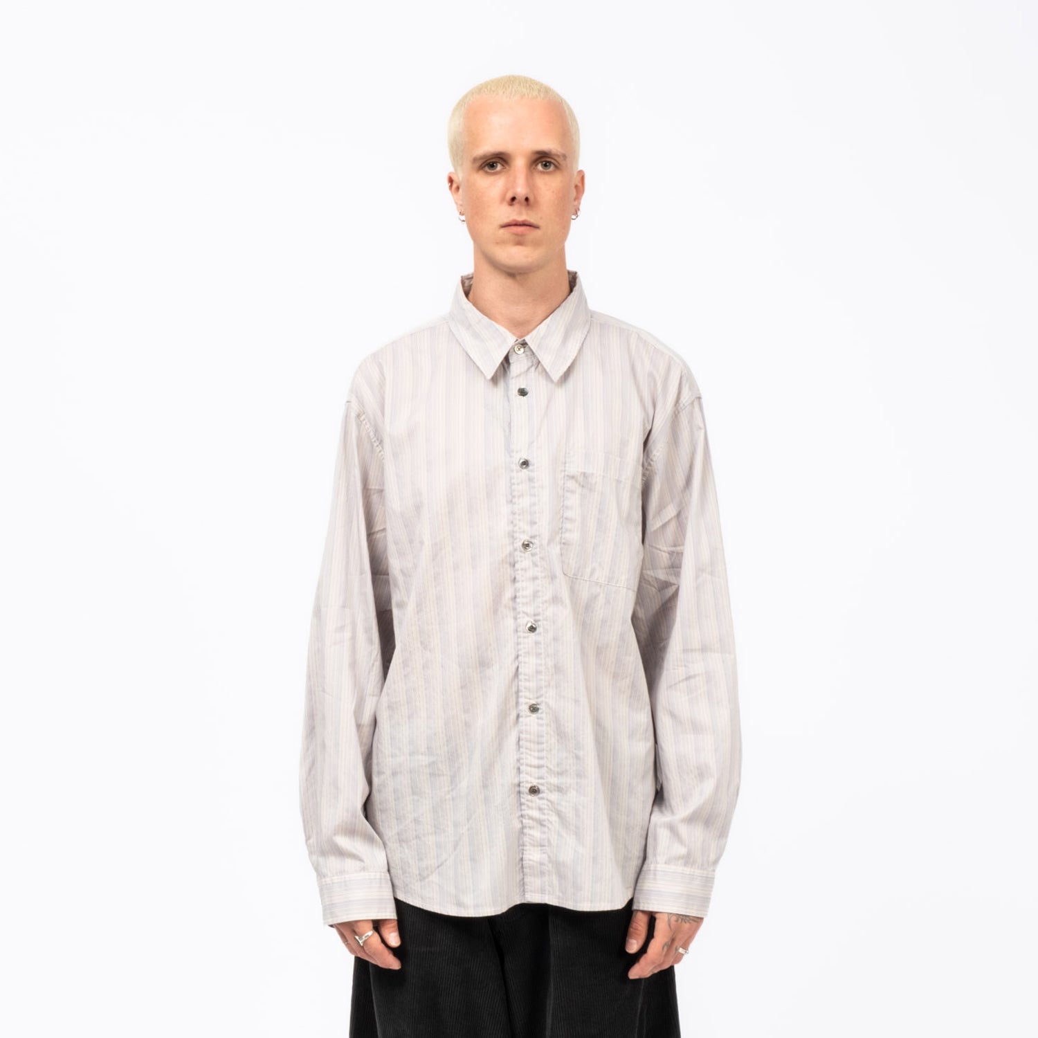 [HATCHINGROOM] MUSEUM SHIRT PAJAMA STRIPE _ PURPLE GREY