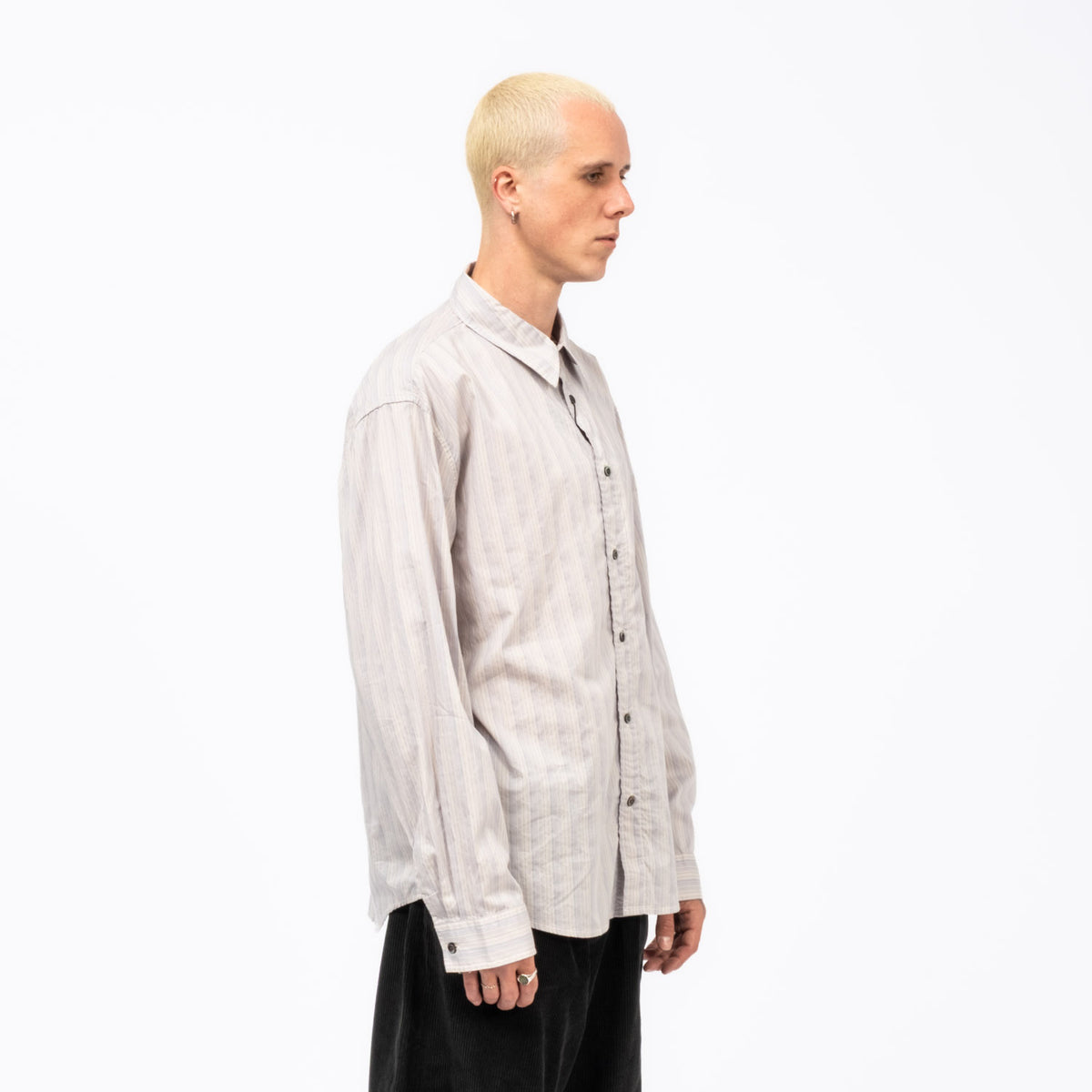 [HATCHINGROOM] MUSEUM SHIRT PAJAMA STRIPE _ PURPLE GREY