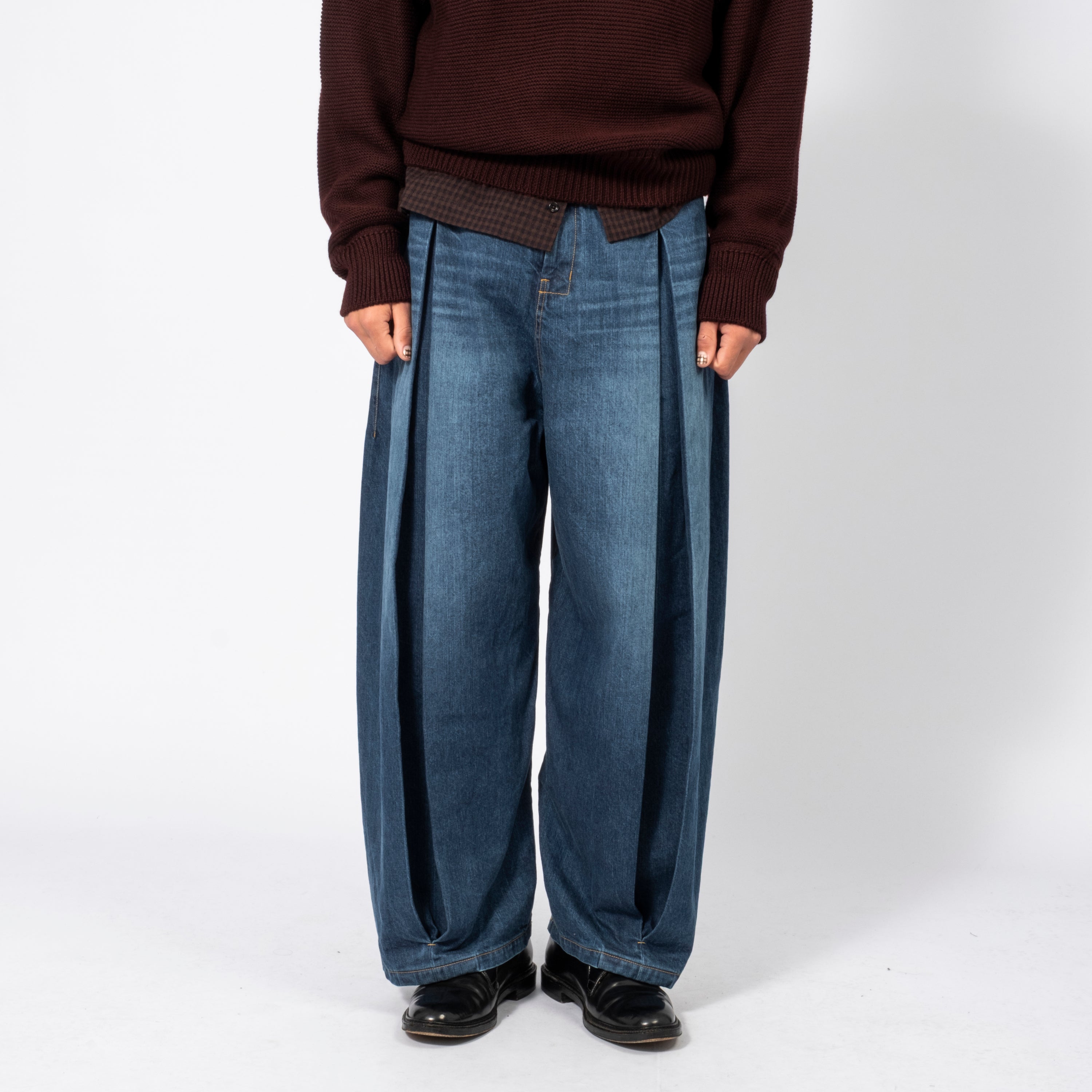 [SAGE NATION] BOX PLEAT TROUSER DENIM _ INDIGO WASH