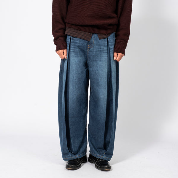 SAGE NATION] BOX PLEAT TROUSER DENIM _ INDIGO WASH