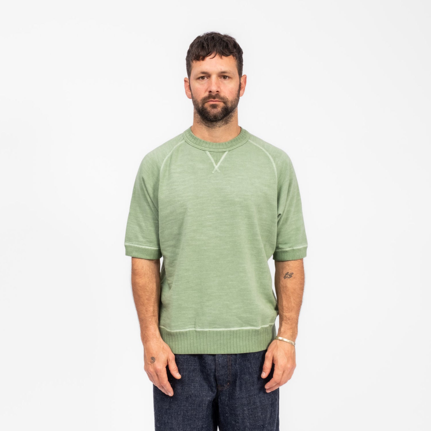 [NIGEL CABOURN] S/S SWEAT SH COTTON PIGMENT _ GREEN