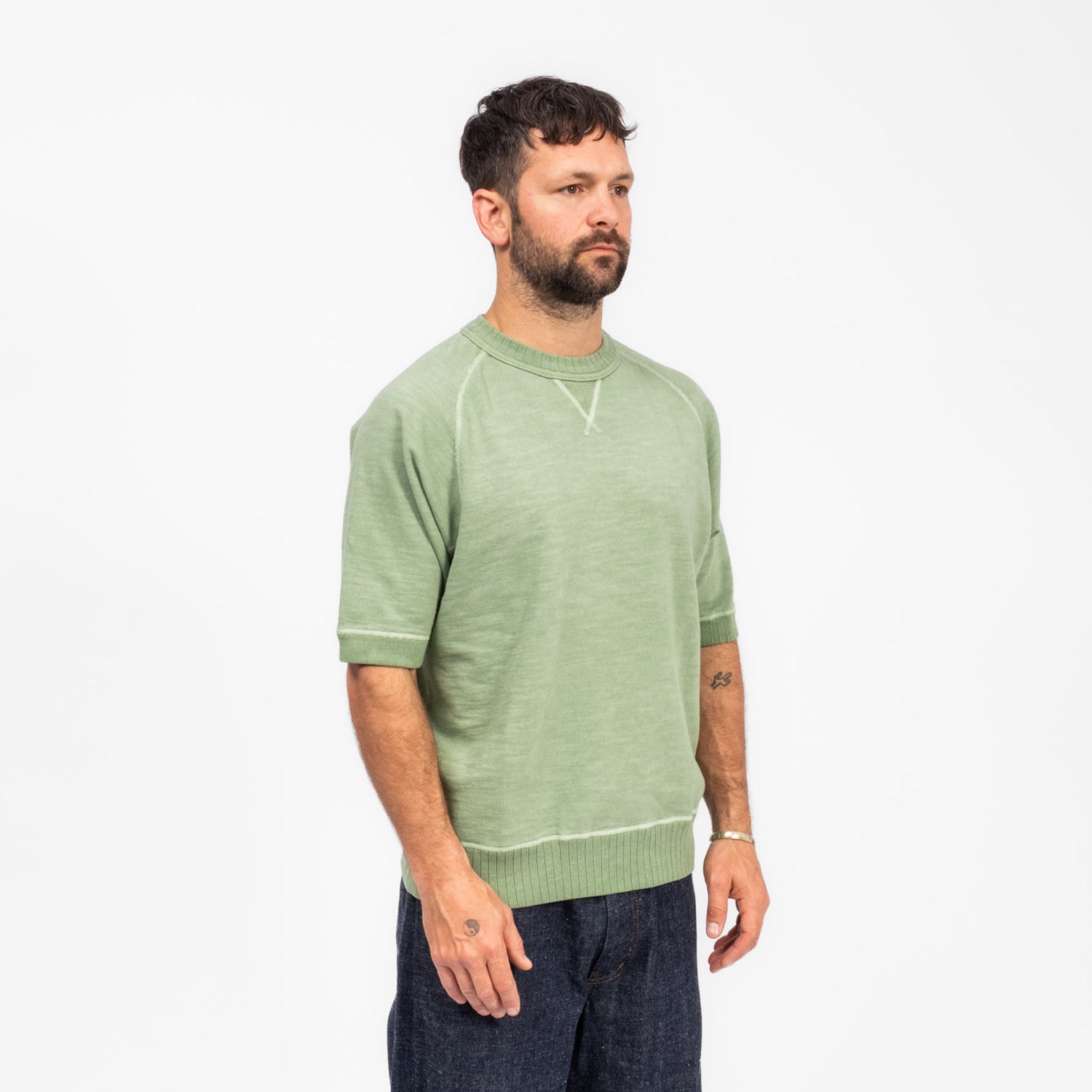 [NIGEL CABOURN] S/S SWEAT SH COTTON PIGMENT _ GREEN