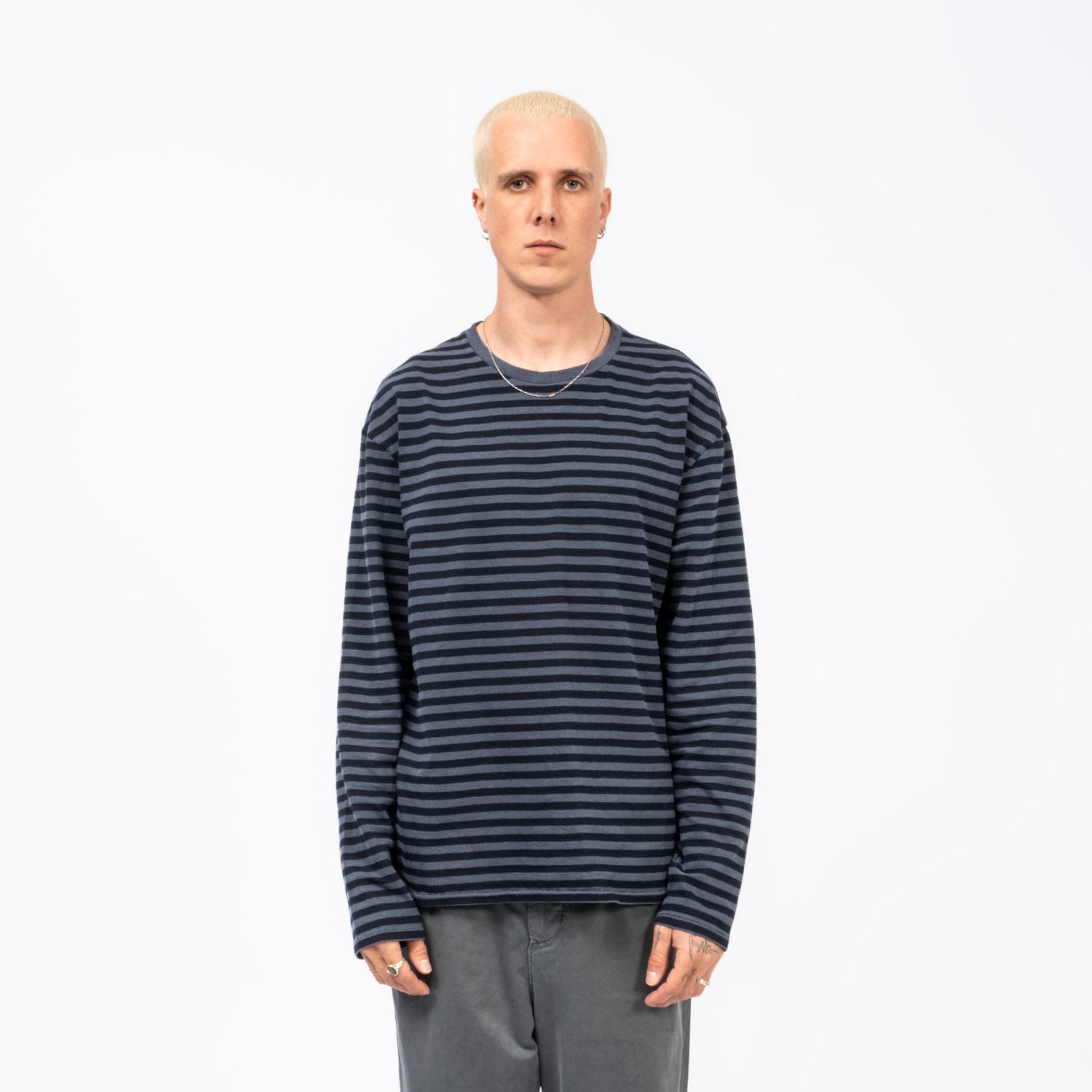 [HATCHINGROOM] VTG STRIPE TEE _ DYED FRENCH BLUE