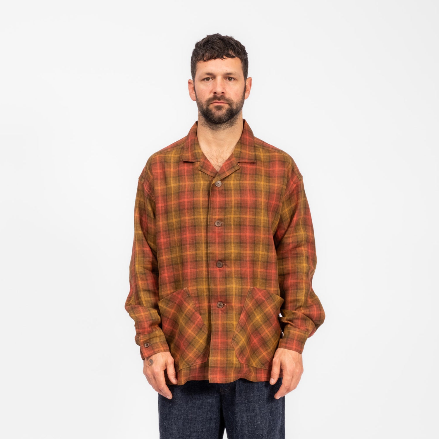 [NIGEL CABOURN] FRENCH CHORE JACKET HEMP CHECK _ RED