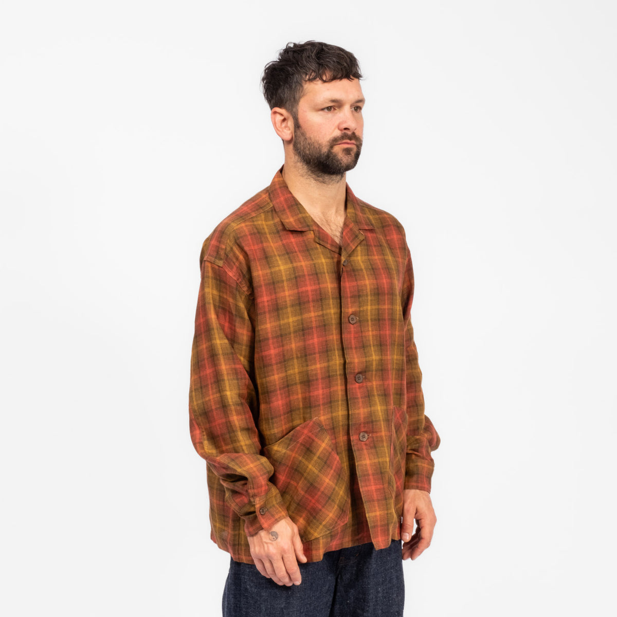 [NIGEL CABOURN] FRENCH CHORE JACKET HEMP CHECK _ RED