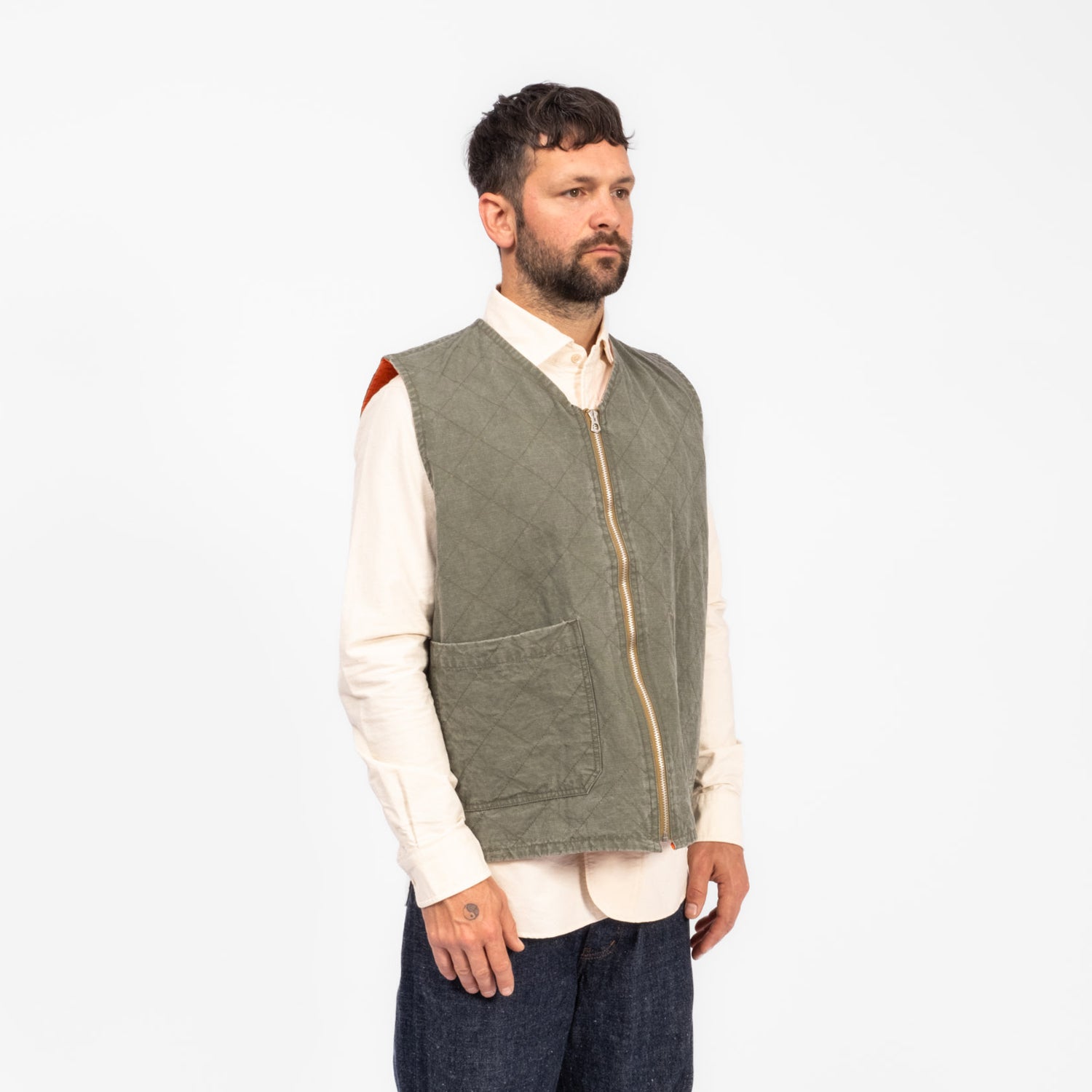 [NIGEL CABOURN] QUILTING DECK VEST RIPSTOP REVERSIBLE _ GREEN