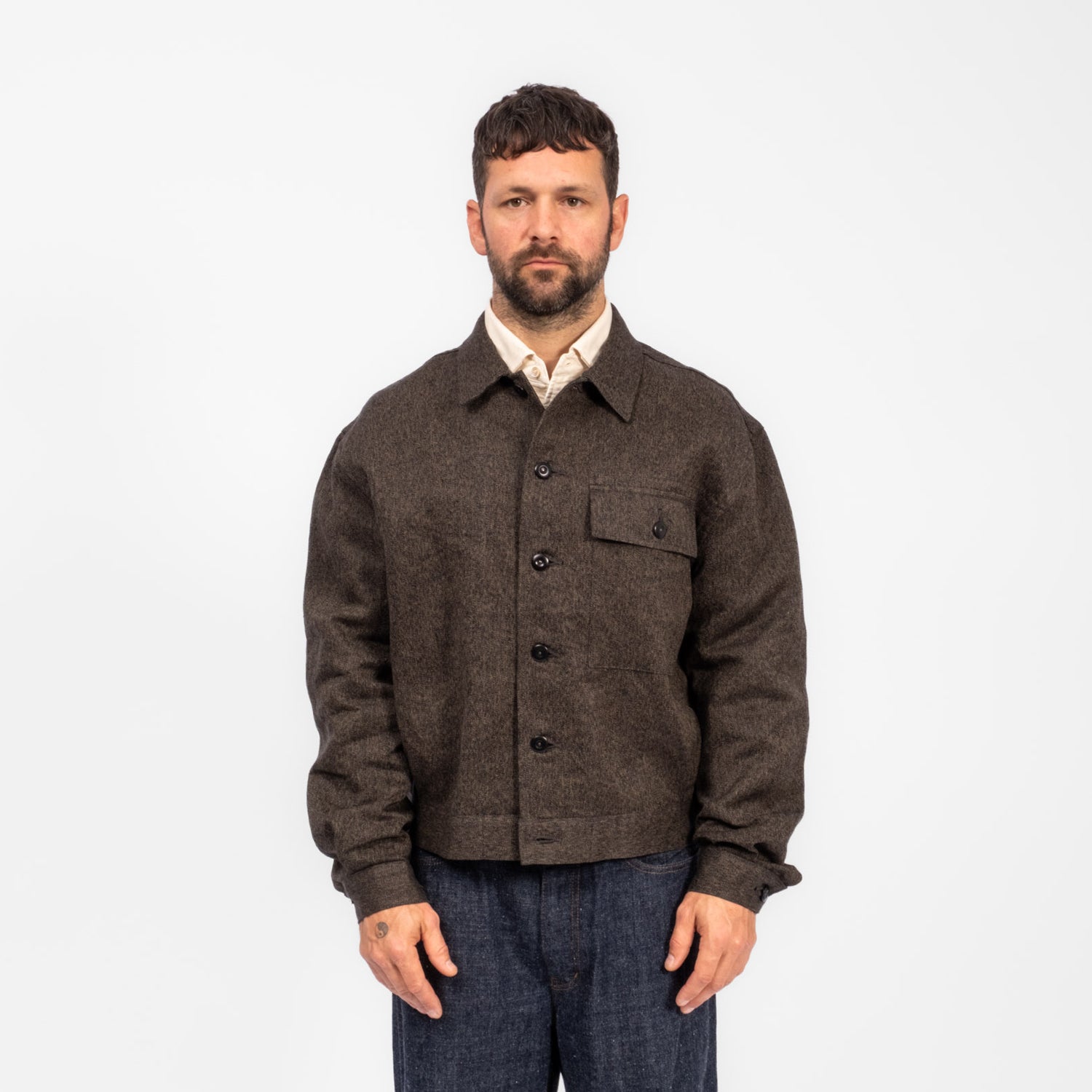 [NIGEL CABOURN] FRENCH WORK JK MIX BK CHAMBRAY _ CHARCOAL GREY