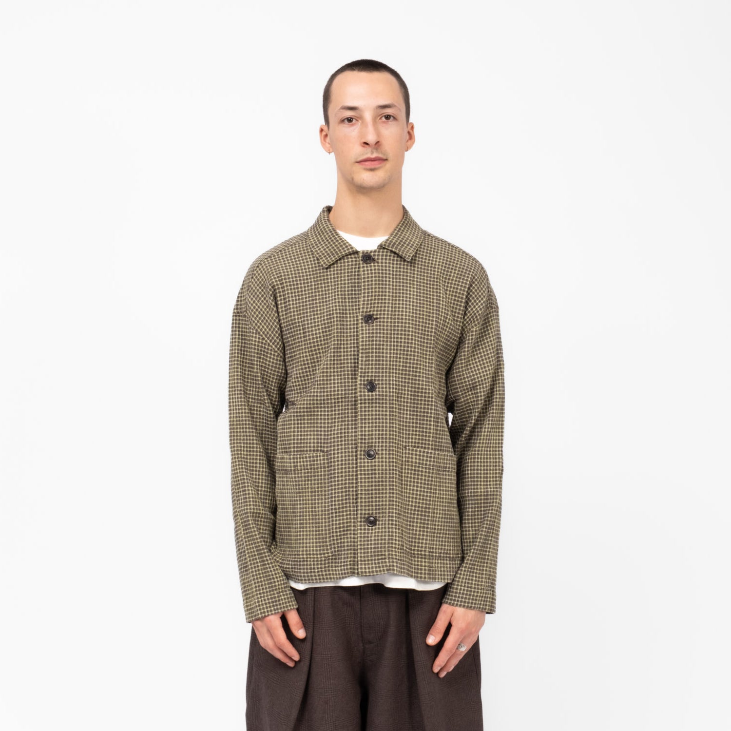 [YMC] WAFFLE CHECK PJ OVERSHIRT _ GREEN MULTI