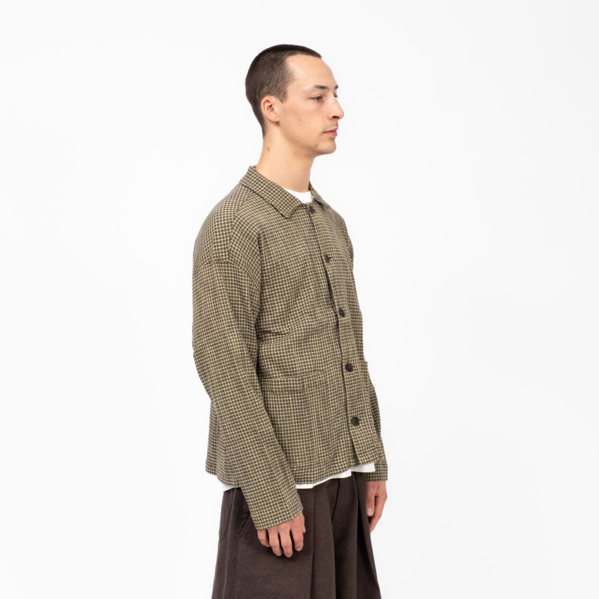 [YMC] WAFFLE CHECK PJ OVERSHIRT _ GREEN MULTI