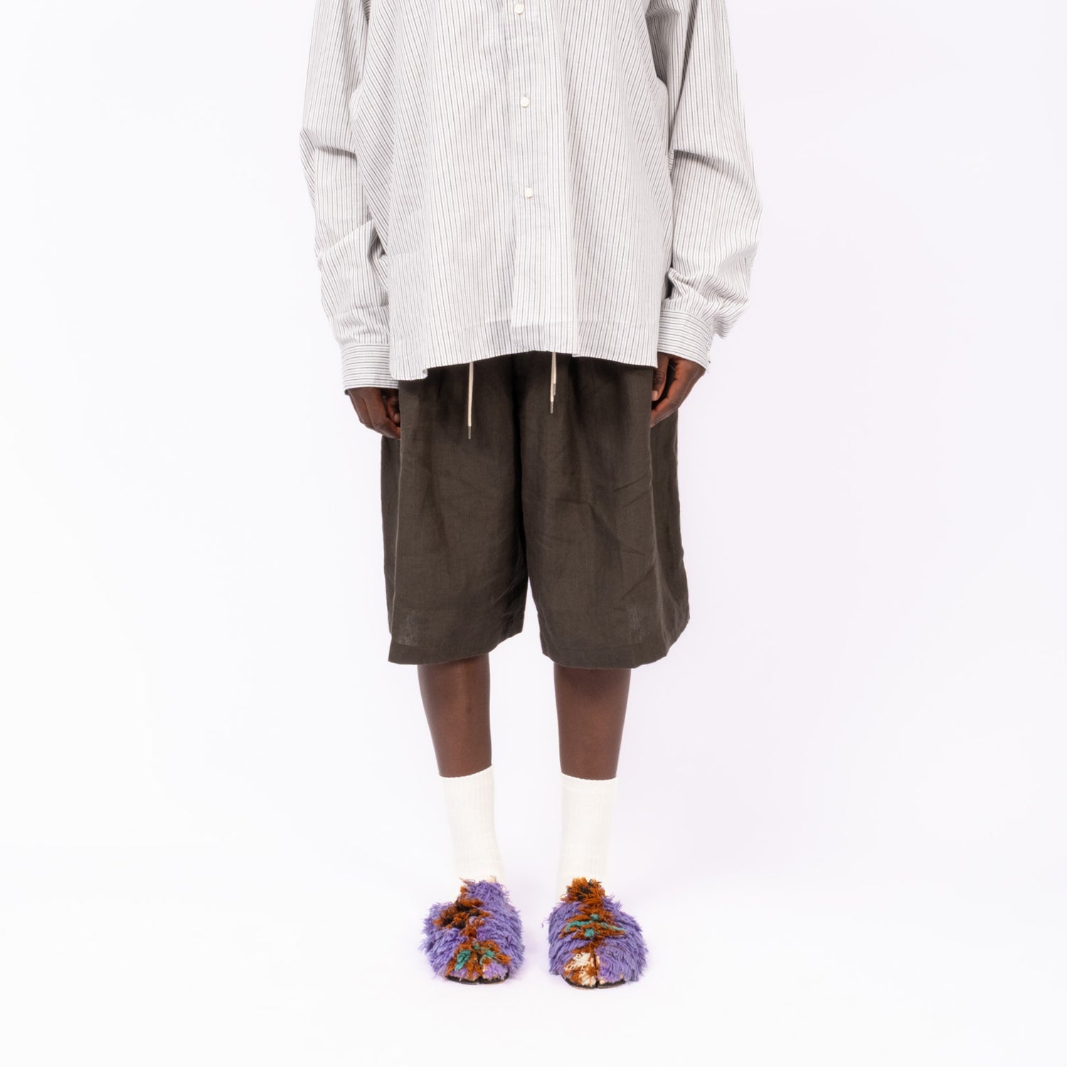 [SILLAGE] CIRCULAR SHORT PANTS LINEN _ DEEP FOREST