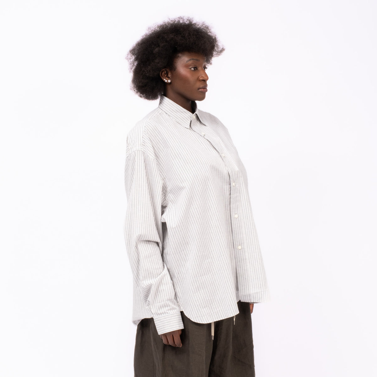 [SILLAGE] BANSHU ORI WIDE SHIRT _ BROWN STRIPE
