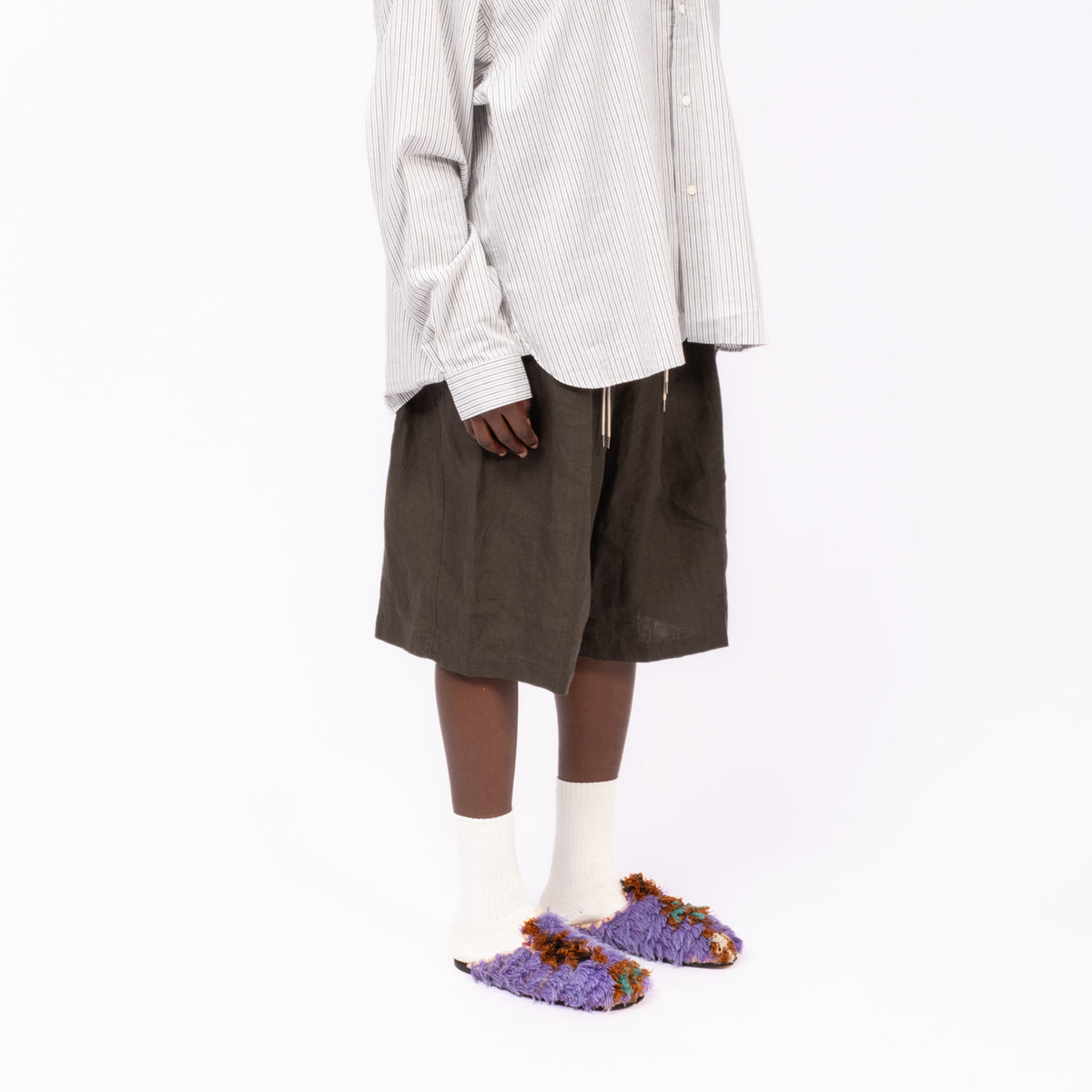 [SILLAGE] CIRCULAR SHORT PANTS LINEN _ DEEP FOREST