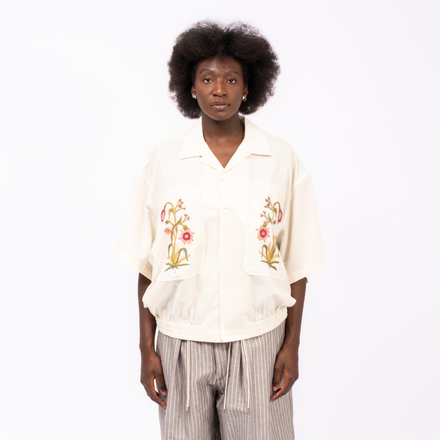 [SILLAGE] RIBBED SHIRT SHORT SLEEVE _ FLOWER KHADI