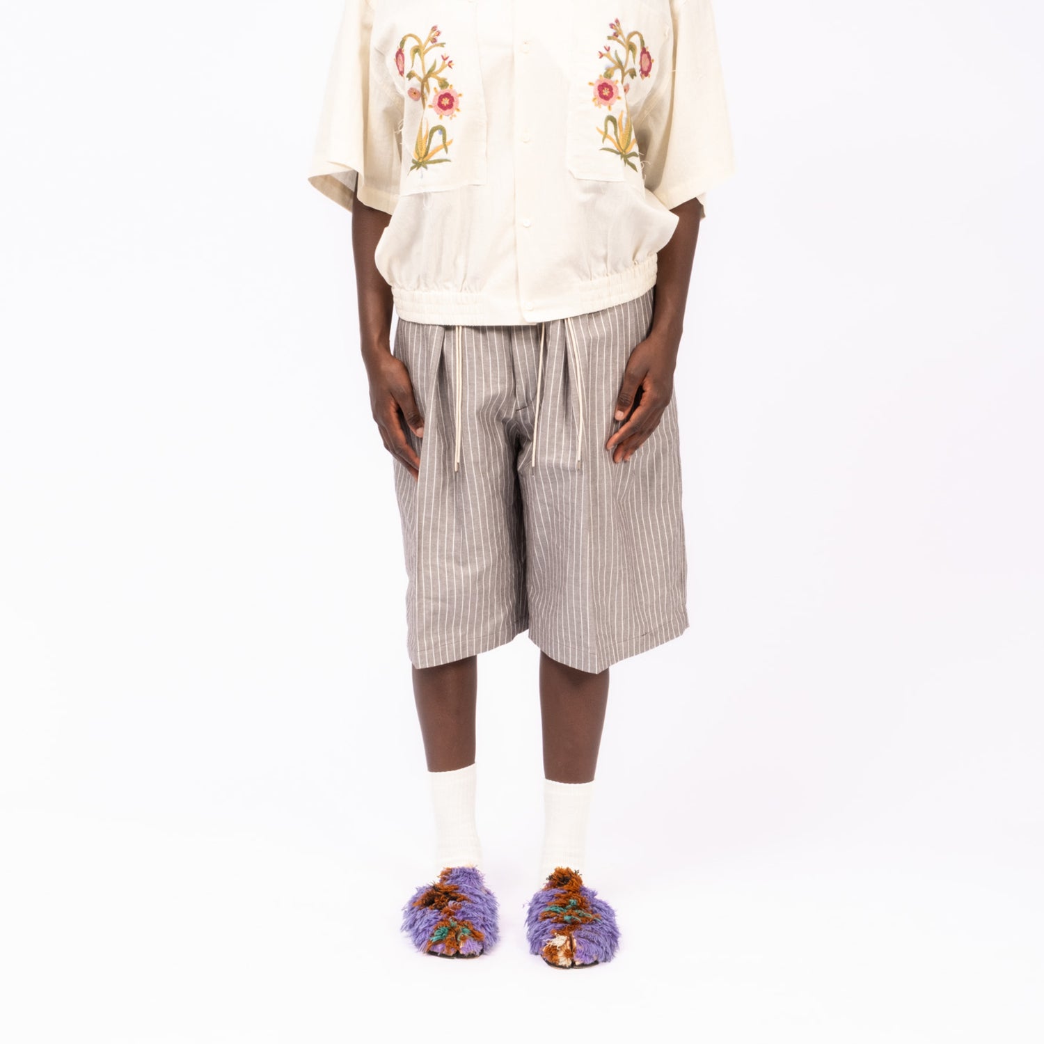 [SILLAGE] BANSHU ORI CIRCULAR SHORT PANTS _ HERRINGBONE STRIPE