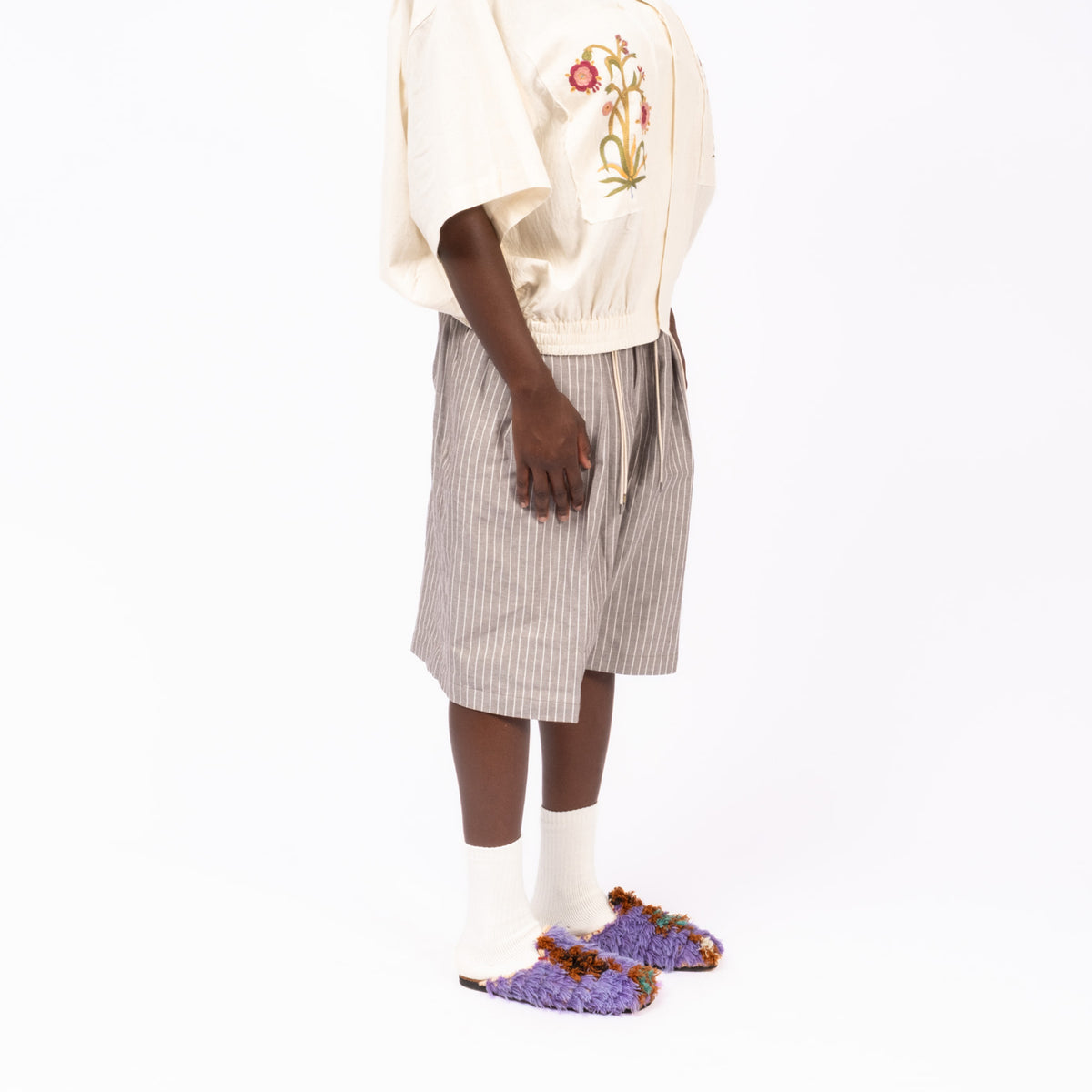 [SILLAGE] BANSHU ORI CIRCULAR SHORT PANTS _ HERRINGBONE STRIPE