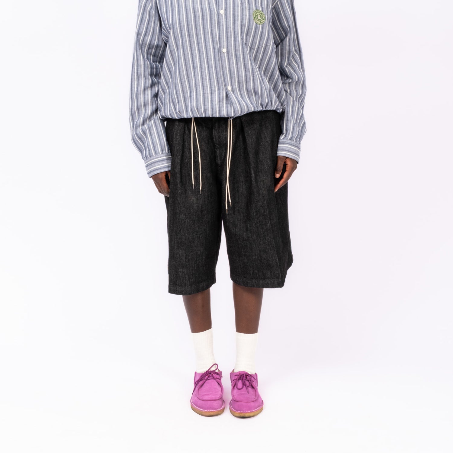 [SILLAGE] CIRCULAR SHORTS _ BLACK DENIM ONE WASH