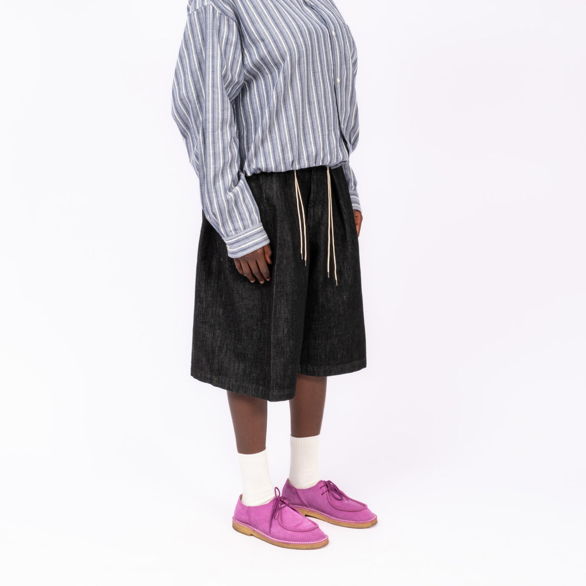 [SILLAGE] CIRCULAR SHORTS _ BLACK DENIM ONE WASH