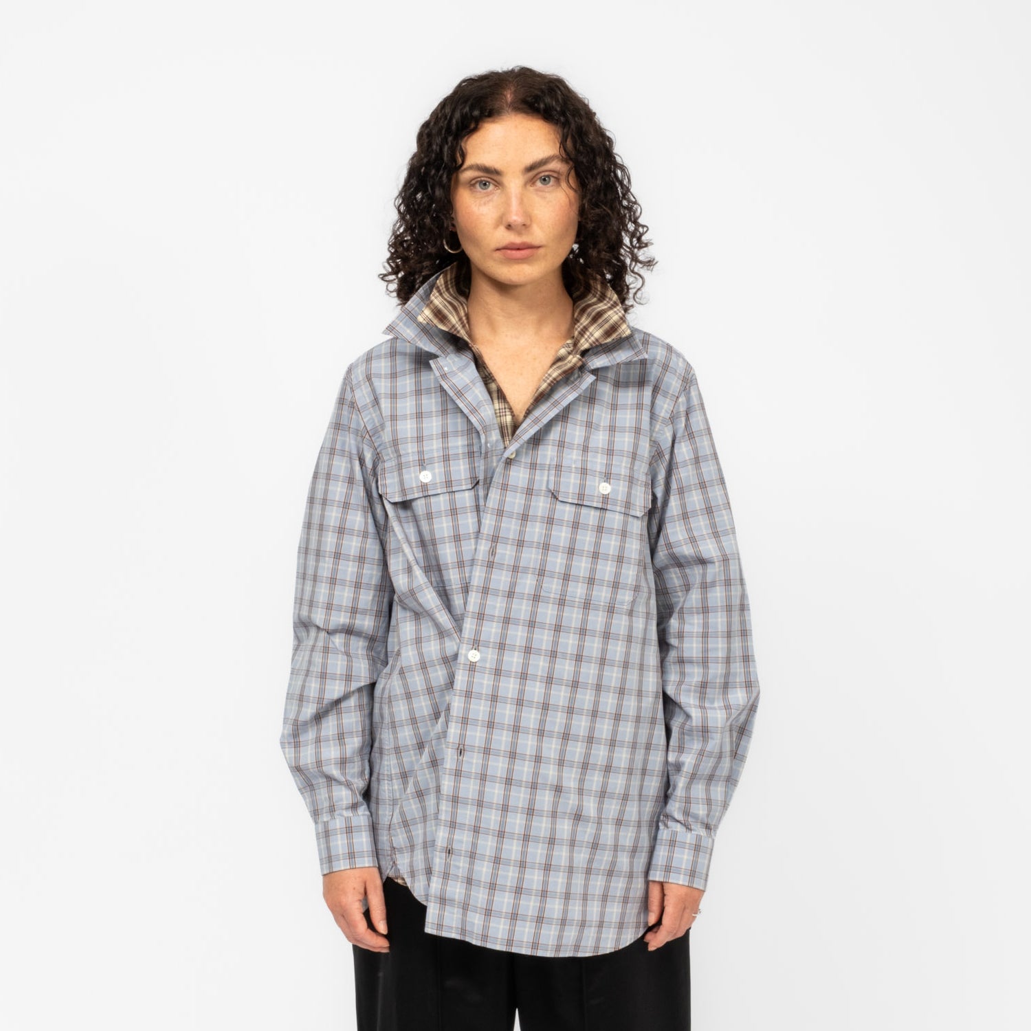 [RHODOLIRION] DOUBLE LAYER WORK SHIRT _ SAX