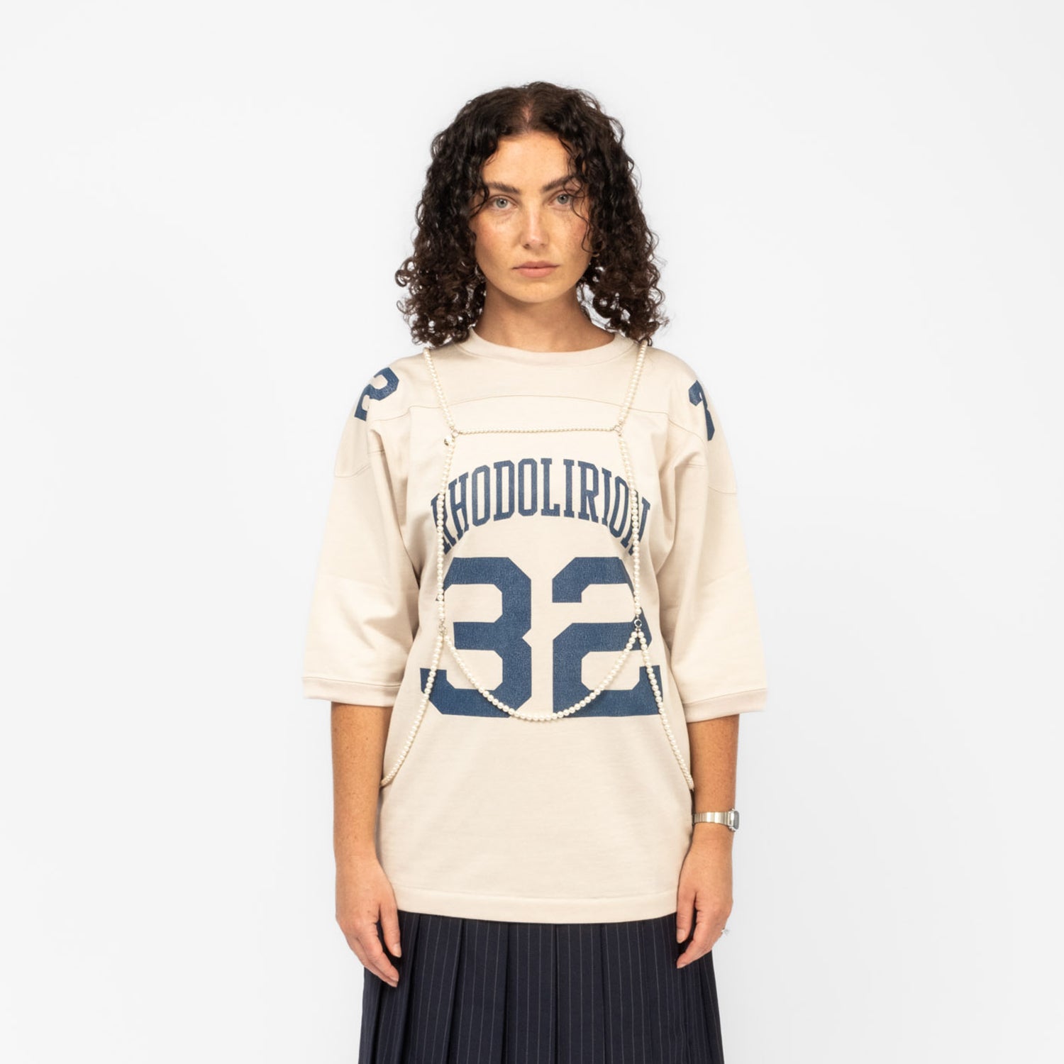 [RHODOLIRION] DAMAGED FOOTBALL TEE _ NATURAL