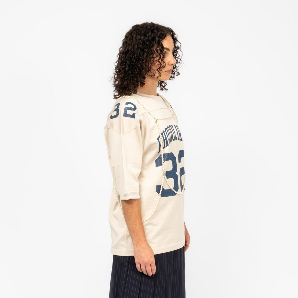 [RHODOLIRION] DAMAGED FOOTBALL TEE _ NATURAL