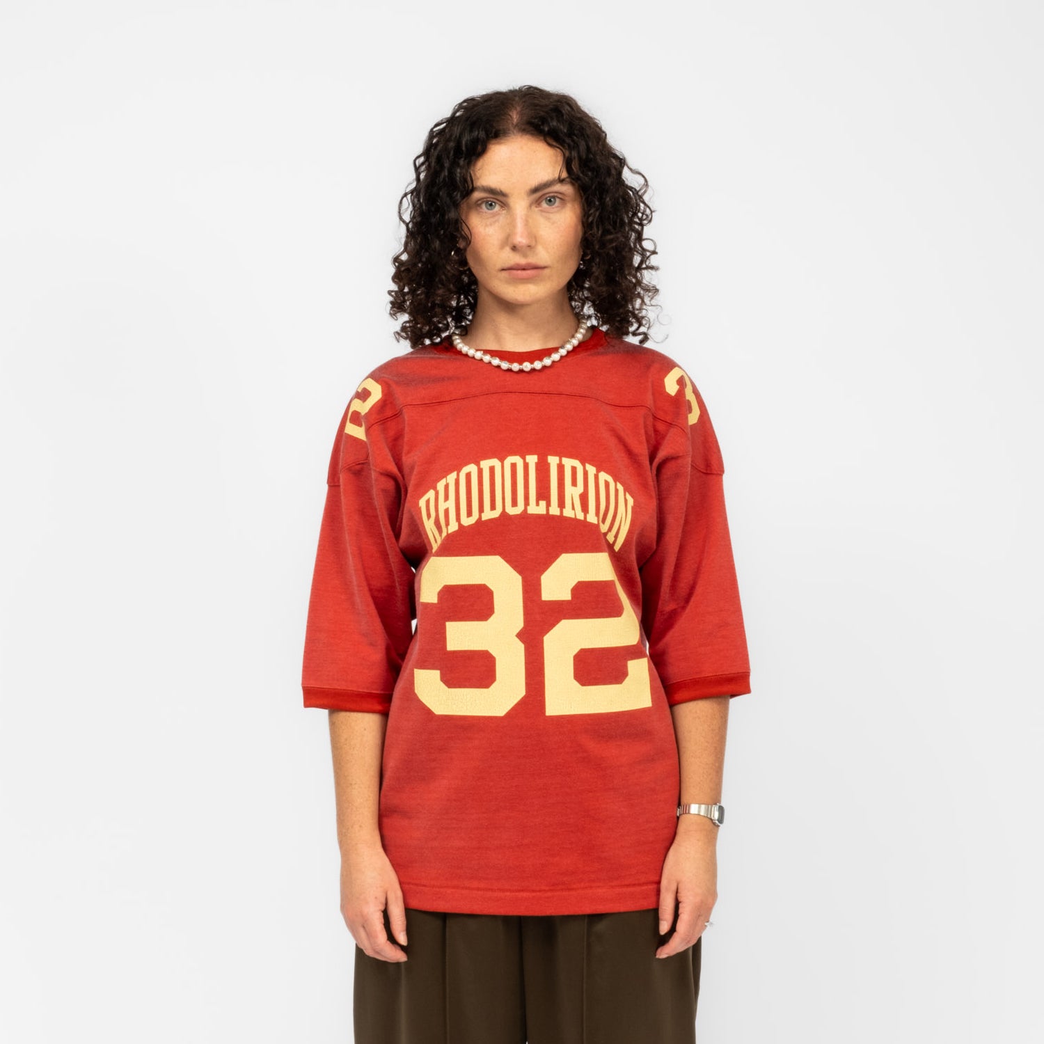 [RHODOLIRION] DAMAGED FOOTBALL TEE _ RED