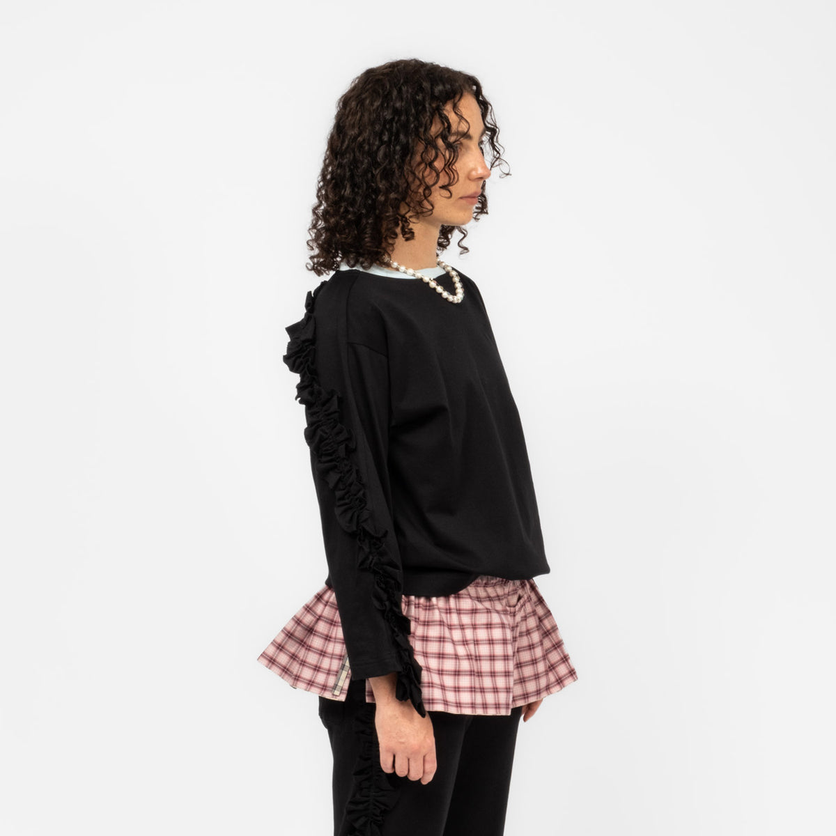 [RHODOLIRION] SWALLOW FRILL BASQUE SHIRT _ BLACK