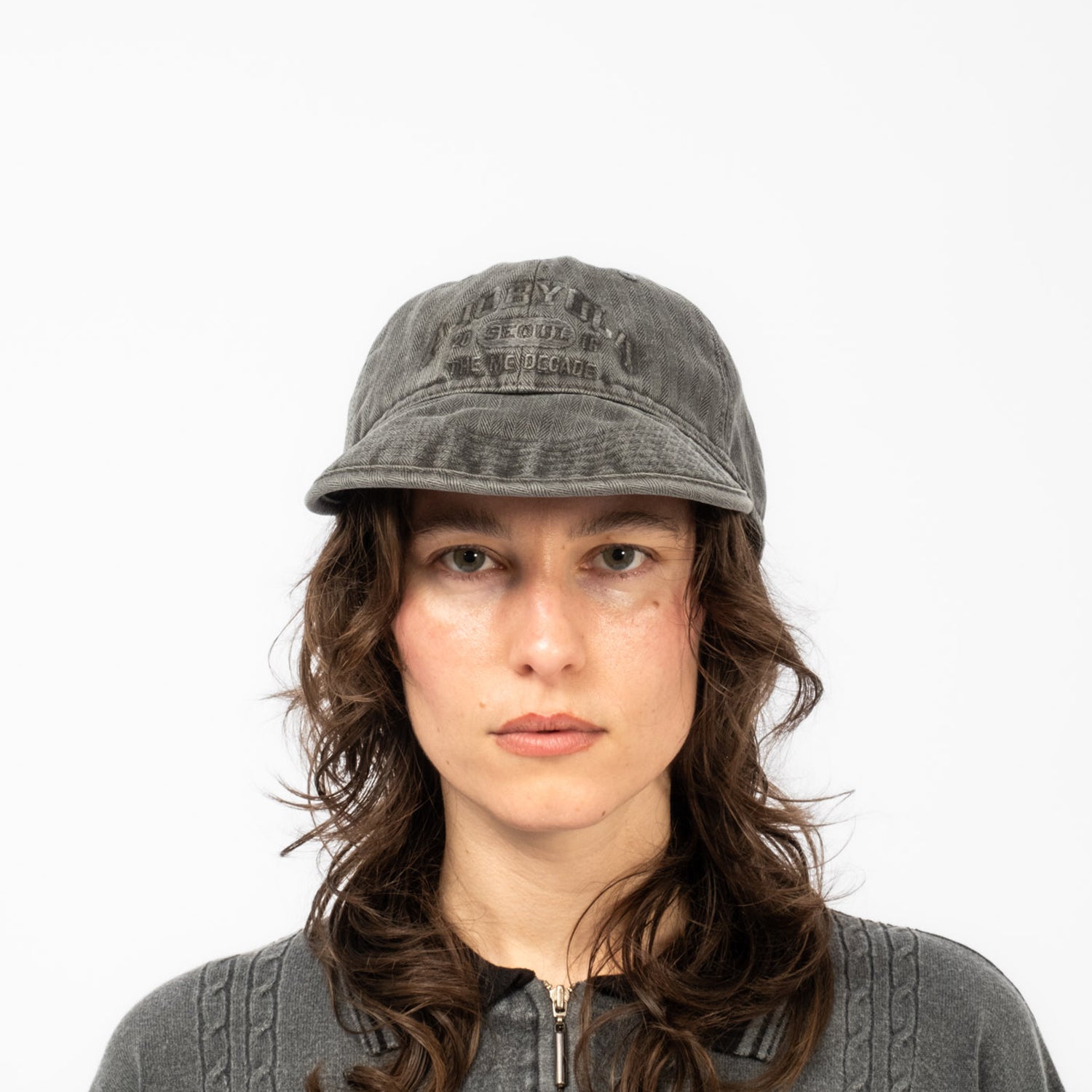 [AJOBYAJO] WASHED HERRINGBONE SOFT BRIM CAP _ CHARCOAL
