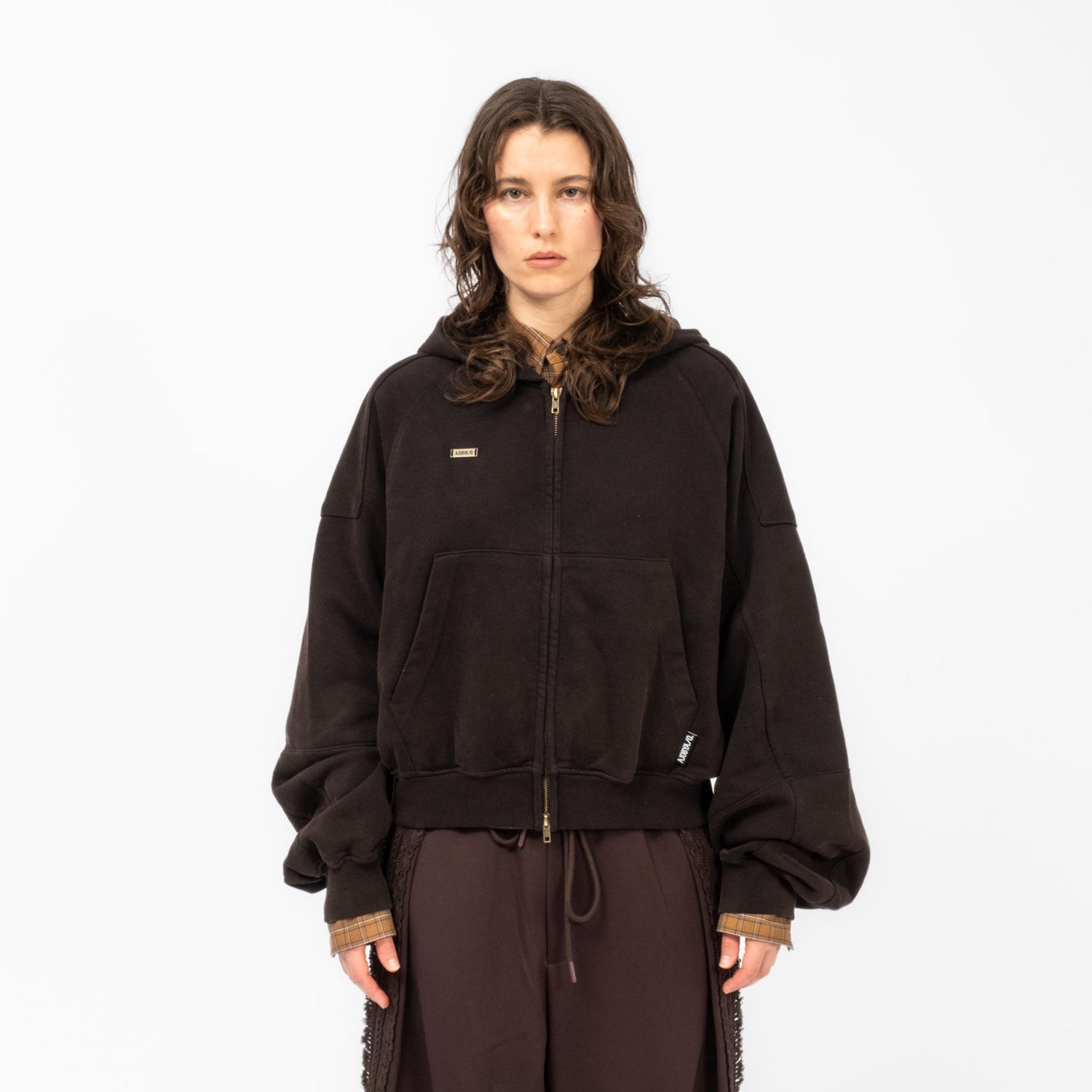 [AJOBYAJO] CROPPED WASHED ZIP-UP HOODIE _ BLACK