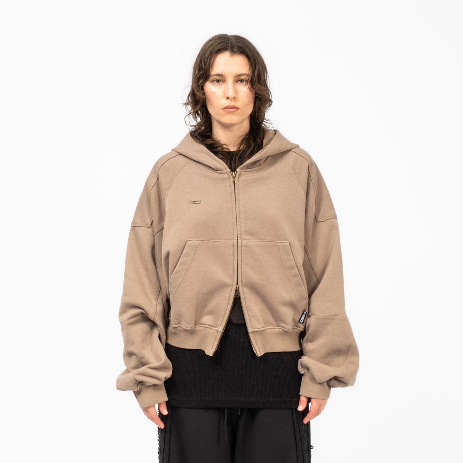 [AJOBYAJO] CROPPED WASHED ZIP-UP HOODIE _ DUSTY PINK